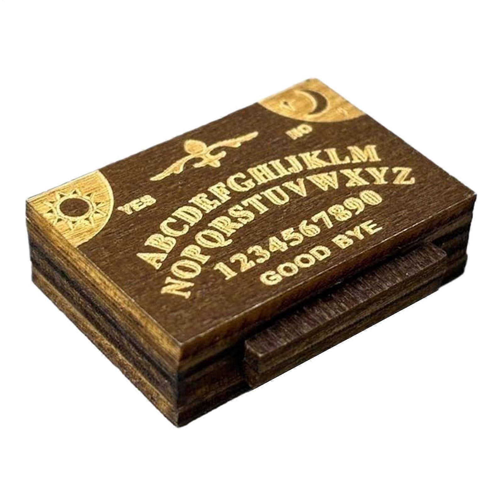 Miniature Ouija Board Game, Tiny Wooden Fortune Telling Tool, Halloween Decor with Drawer for Spiritual Gatherings and Parties