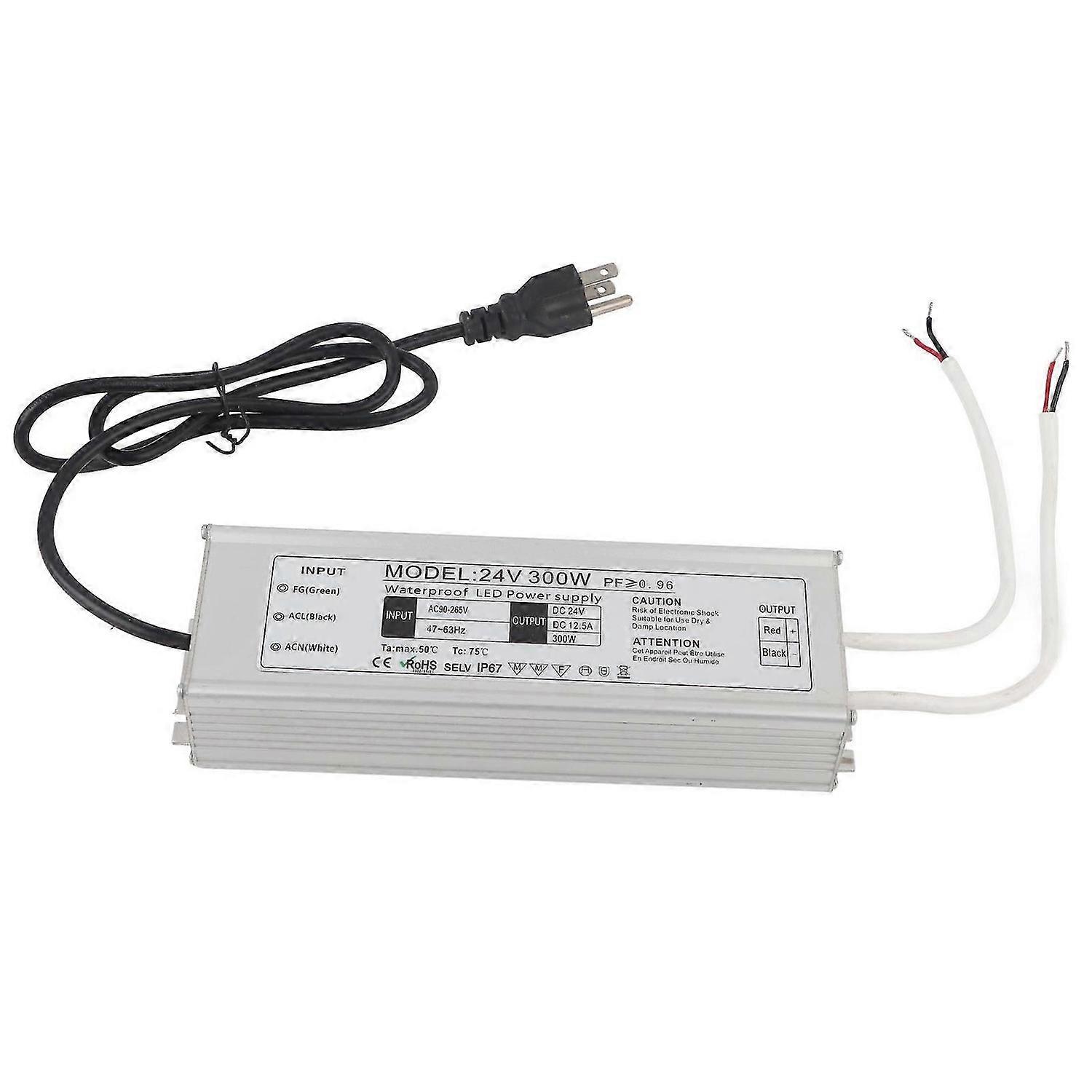 LED Driver Waterproof IP67 Constant Voltage Power Supply Transformer Adapter 300W AC100265VUS Plug 24V 012.5A Output