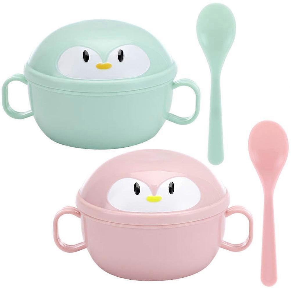 Baby Feeding Set with Soup Bowl Spoon Insulation Unbreakable Lightweight 2 Sets