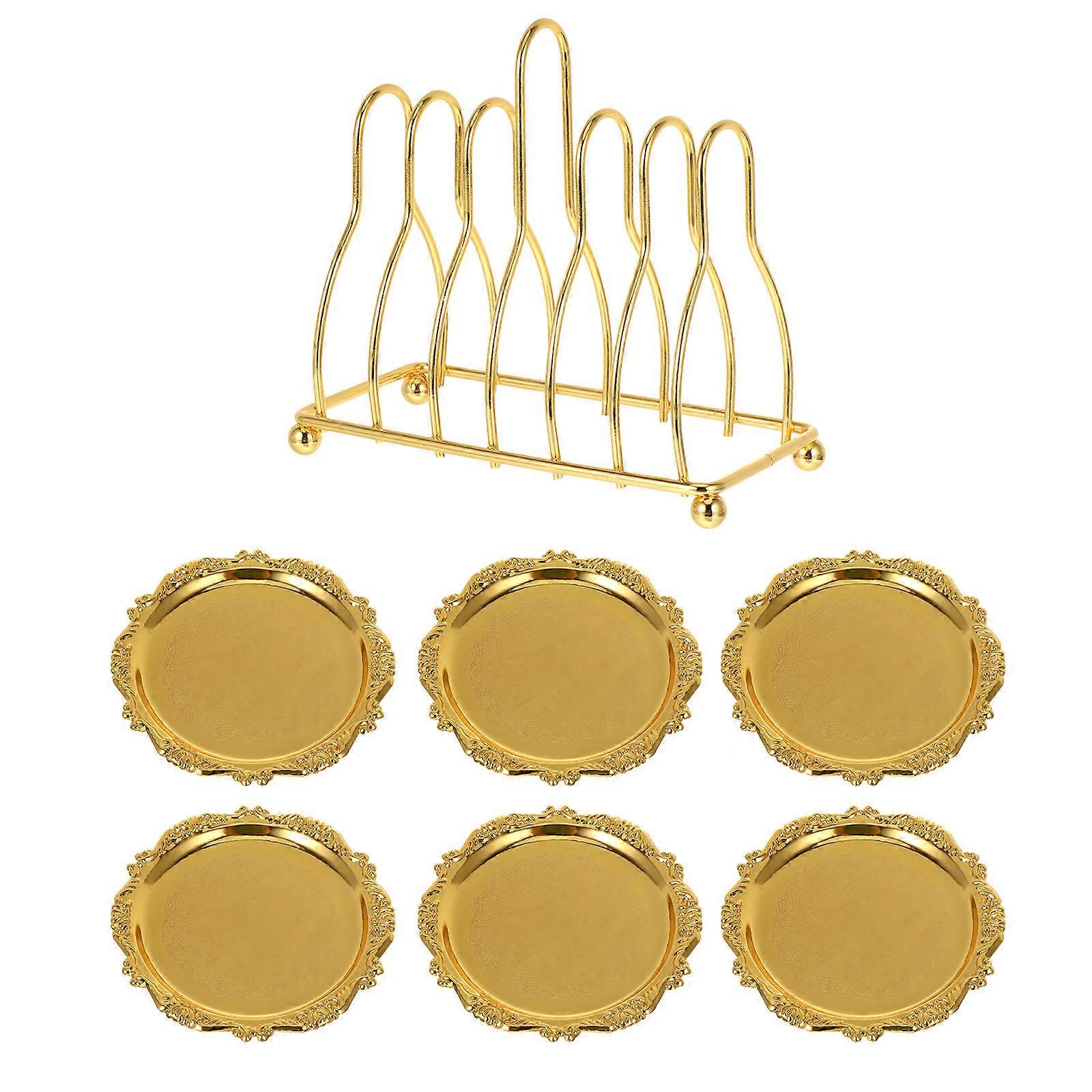 Vintage Zinc Alloy Cocktail Coaster Set with Cup Holders and Rack – Gold European Style Tableware Protectors for Home Bar and Table Decor