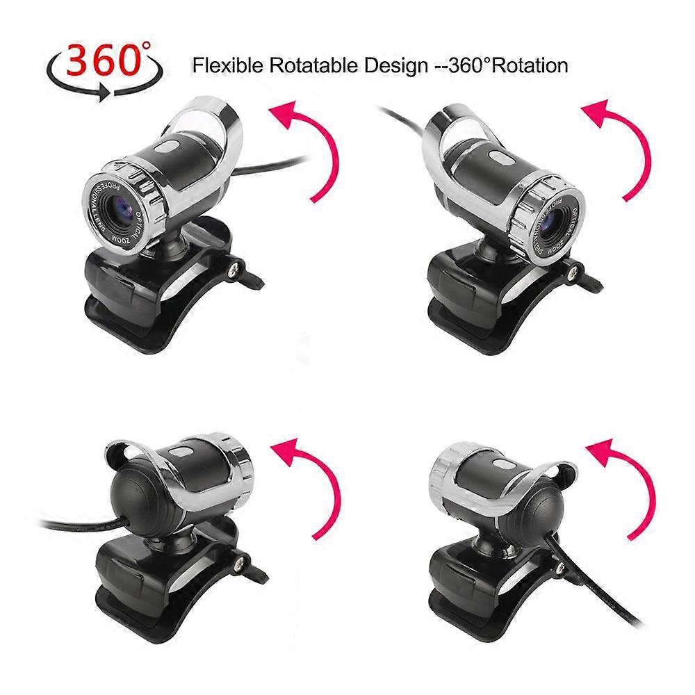 HXSJ LG-68 Computer Webcam USB Web Cam with Sound-absorbing Microphone Support One-button Photograph for PC Laptop Black+Silver