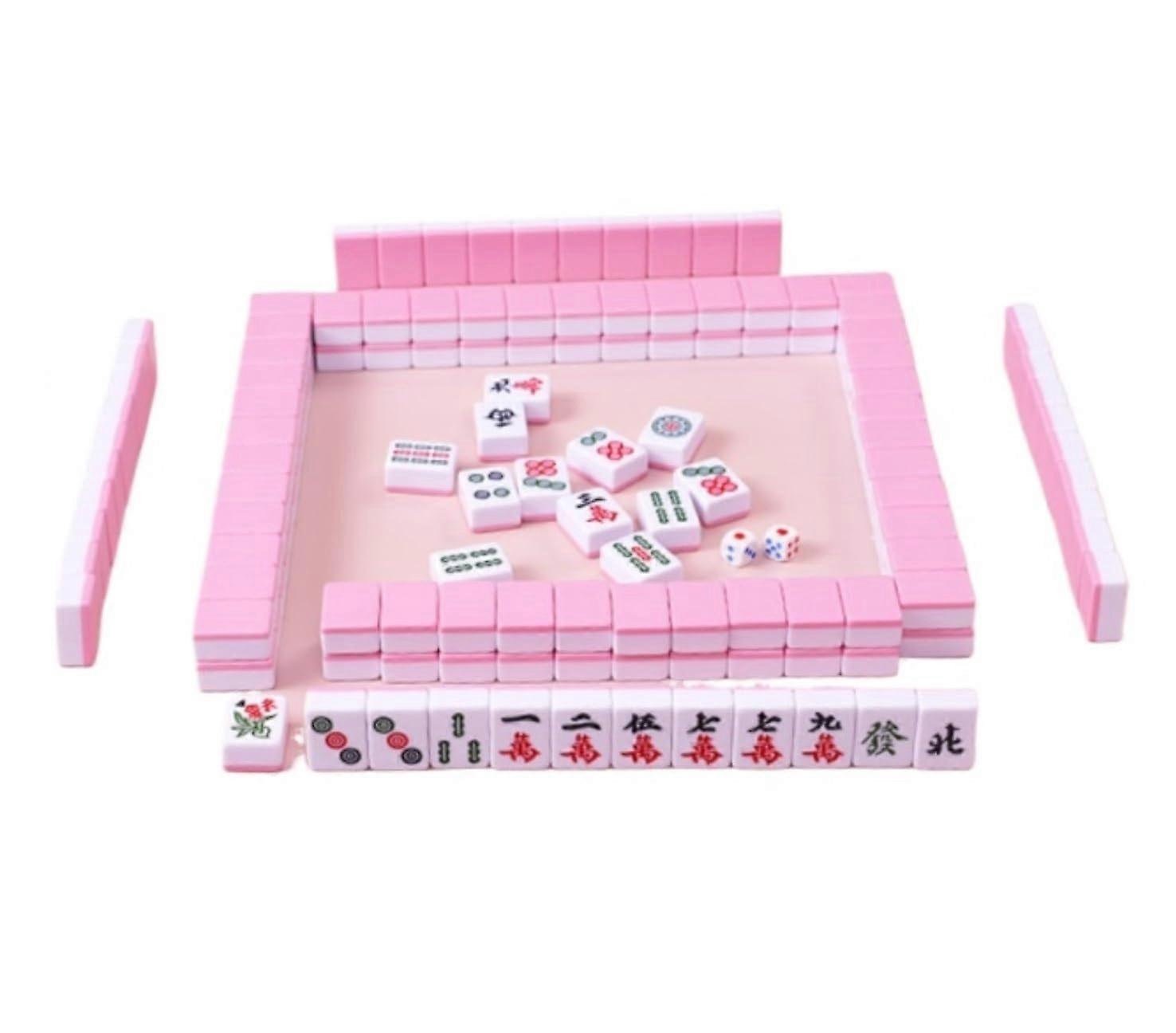 Mahjong Set, 144 Tokens, Games, Home Games, Chinese, Family, Mahjong, Table Game, Chinese Mahjong Adult (Pink, 26 mm)