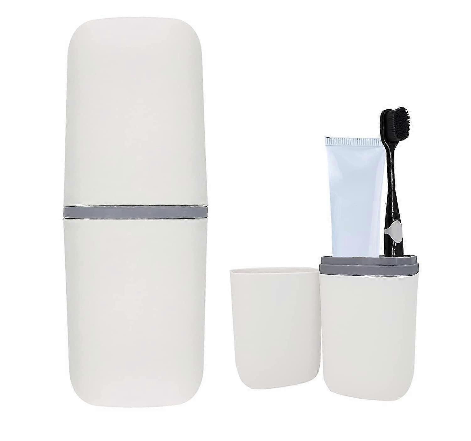 White Travel Toothbrush Case with Integrated Toothpaste Holder for UK Trips