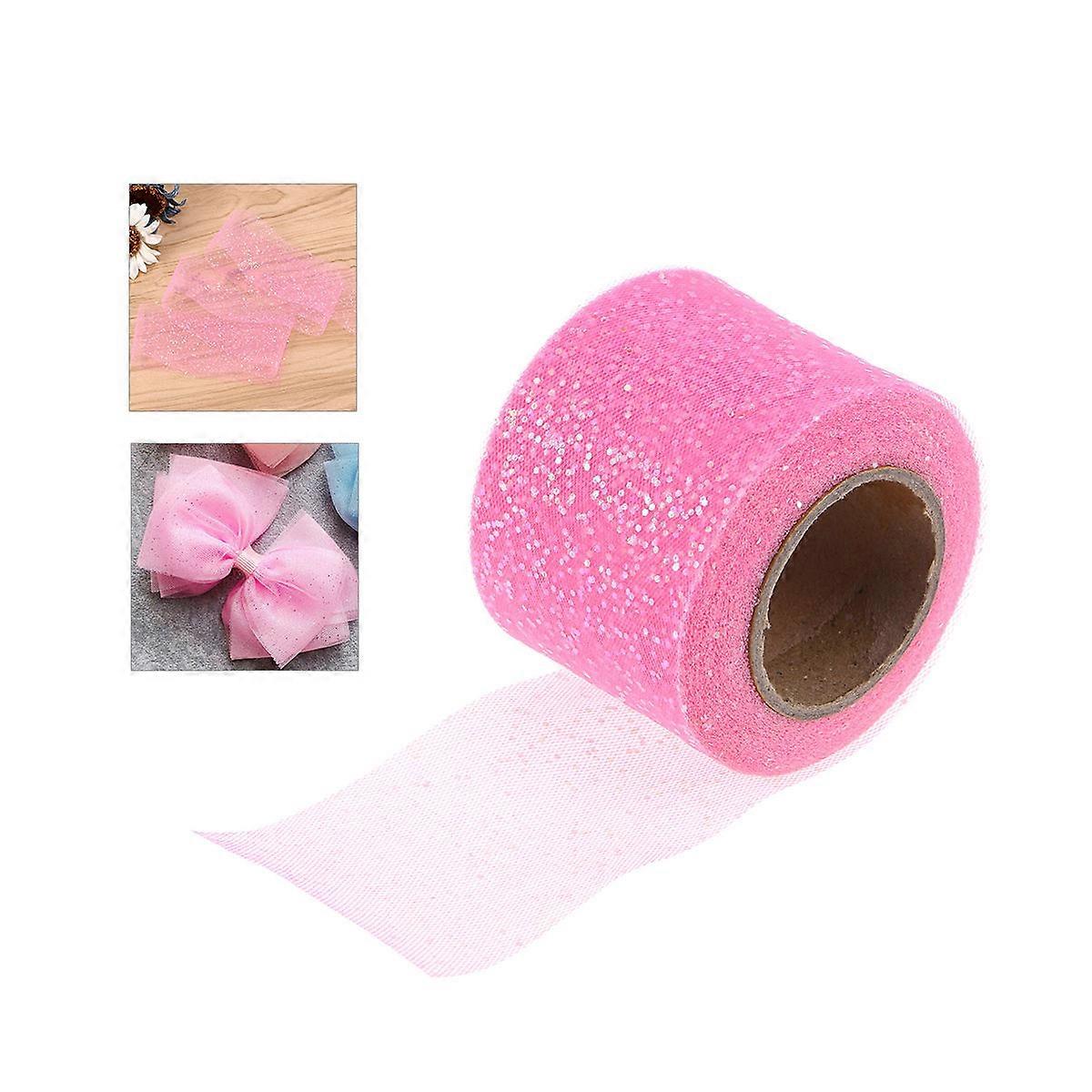 Craft Ribbon Glitter Mesh Yarn For Pettiskirt Doll Yarn Skirt Decoration Sheer Swirl Style Rosy Color 25 Yards 1Set
