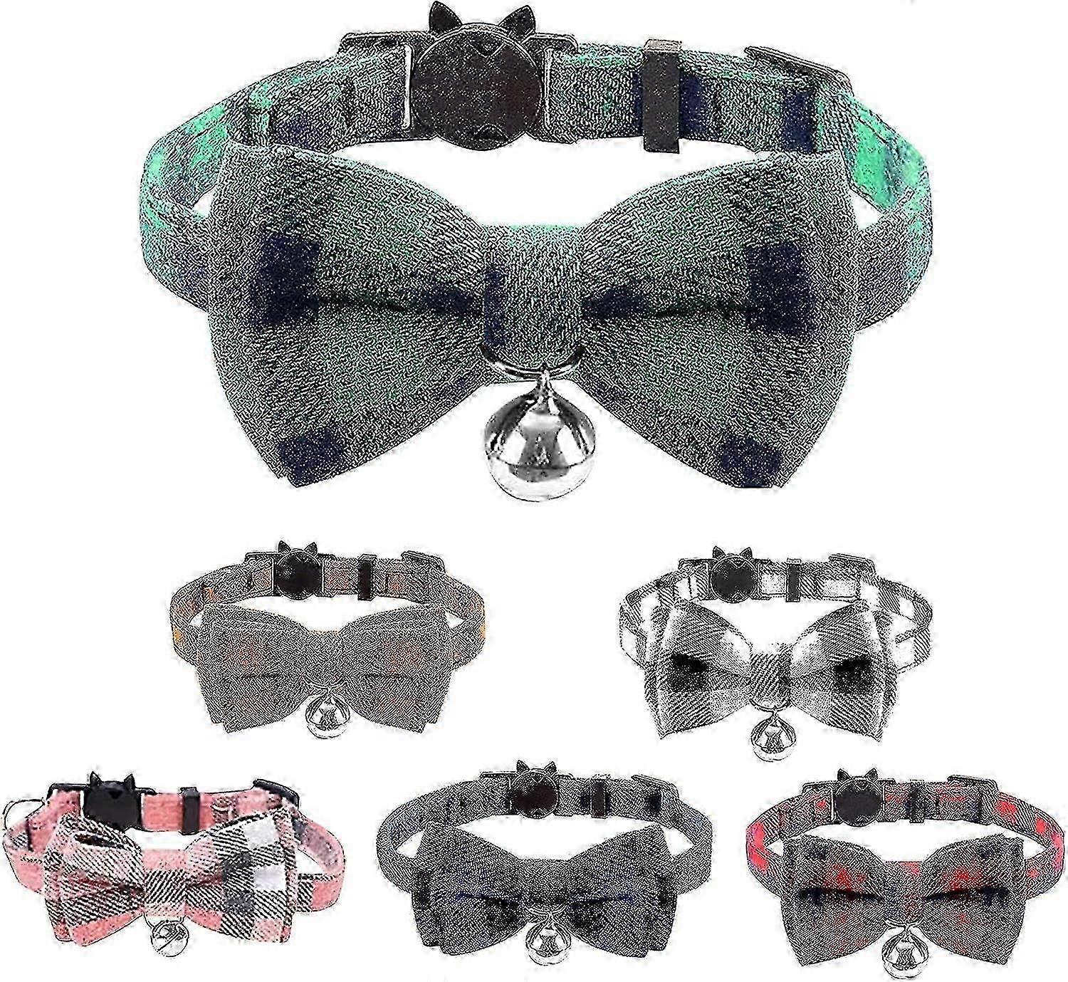 6-Pack Cat Collars with Bell  Plaid Adjustable Safety