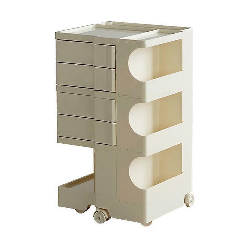 Wheel Bedside Cabinet 3 Layer Rotating Drawer Impact Resistant Plastic Wheel Bedside Table for Bedroom Office Beige Same Color Wheel