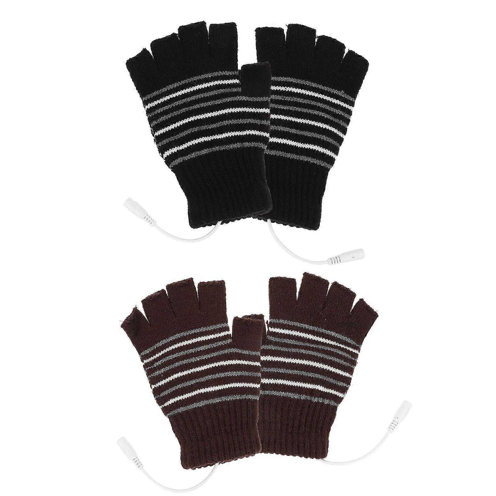 Warming Gloves Playing Games Men USB Powered Black Wool 2 Pairs