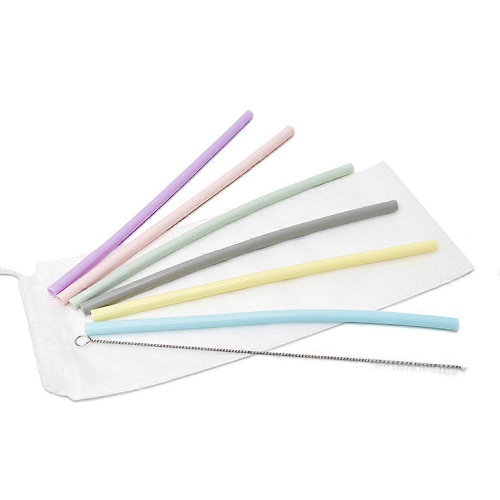 Reusable Silicone Drinking Straw for Party Use in Multi Colors 6 Pieces Set with Cleaning Brush