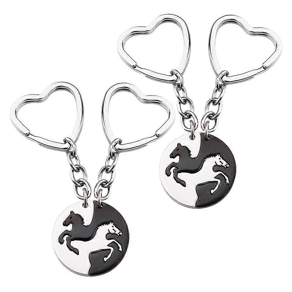 Durable Alloy Heart Shaped Keychains with Round Horse Keyrings for Decoration Multi Color 2 Pairs