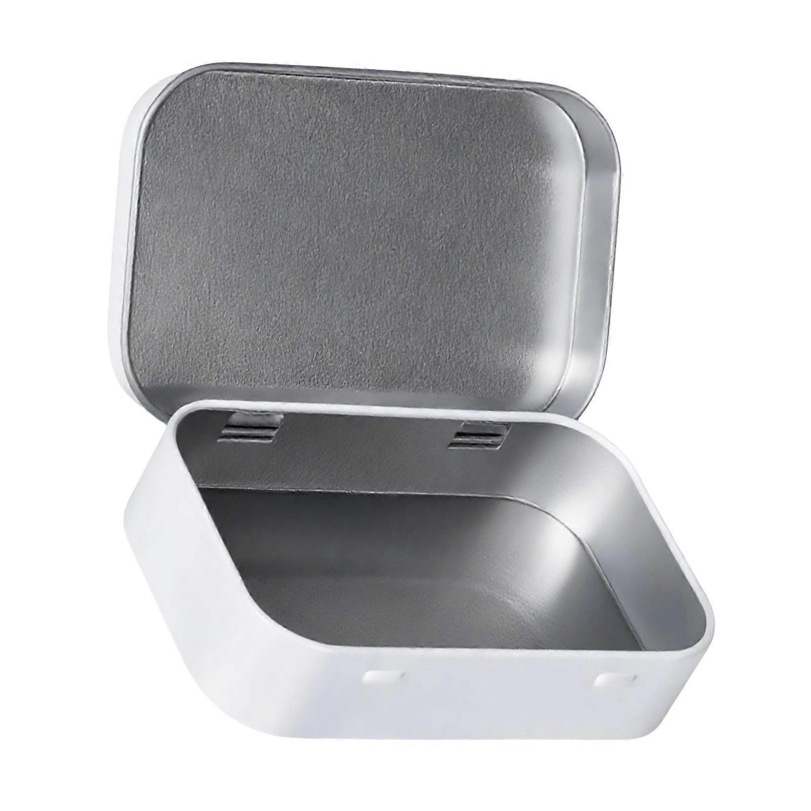 Space Efficient Iron Storage Containers Flips Top Designs Sturdy Tin Boxes for Home Office Daily Use White