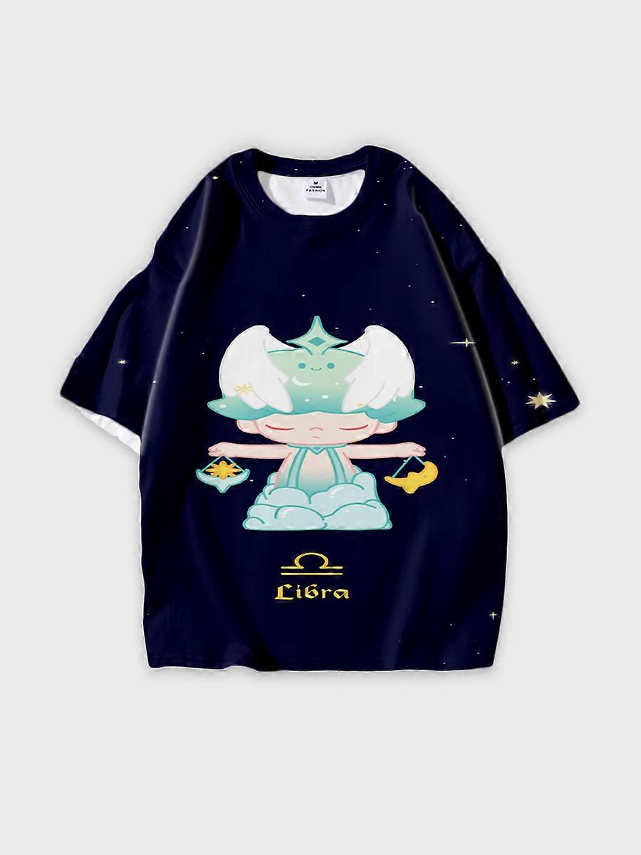 T-shirt round neck Pattern loose short sleeve C3007