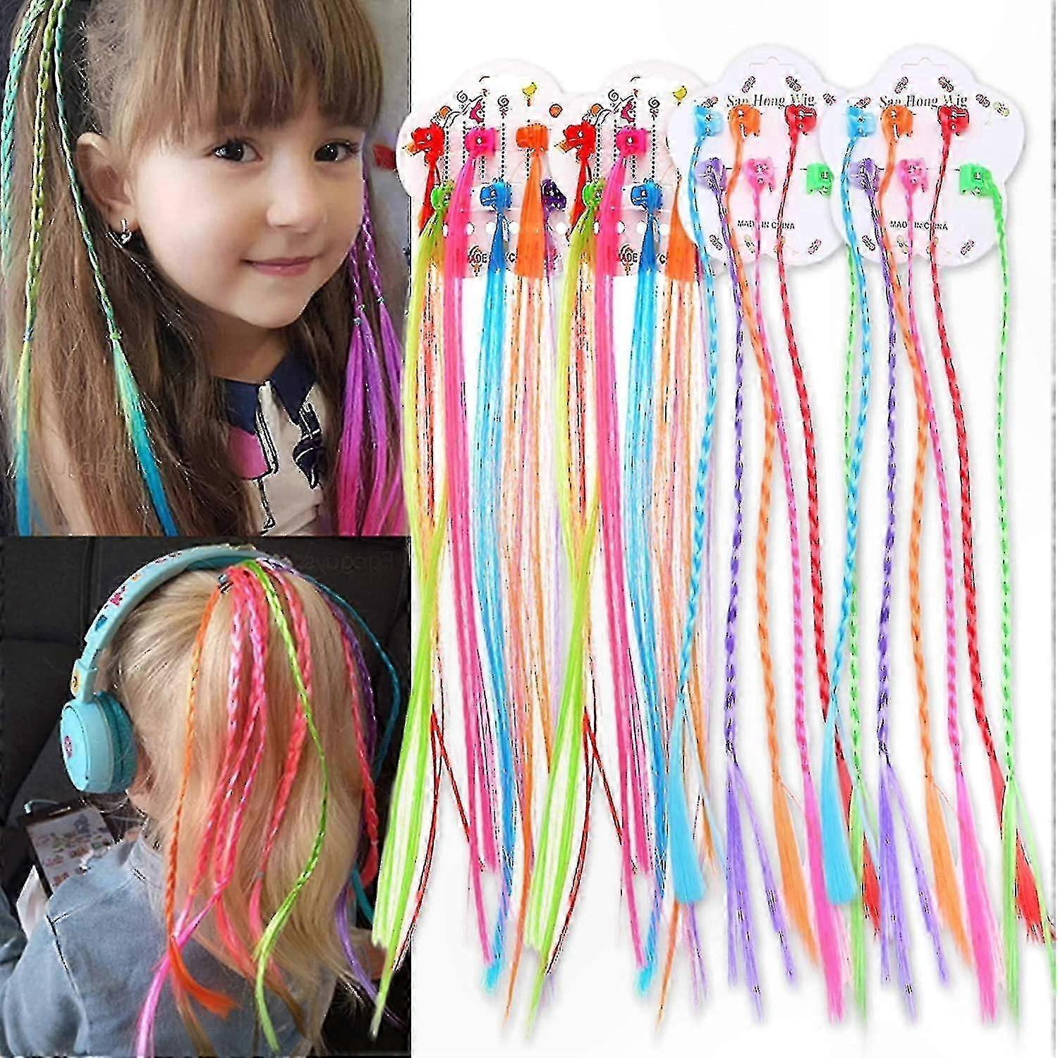 Extensões de cabelo trançado neon para crianças com clipes de 24 peças