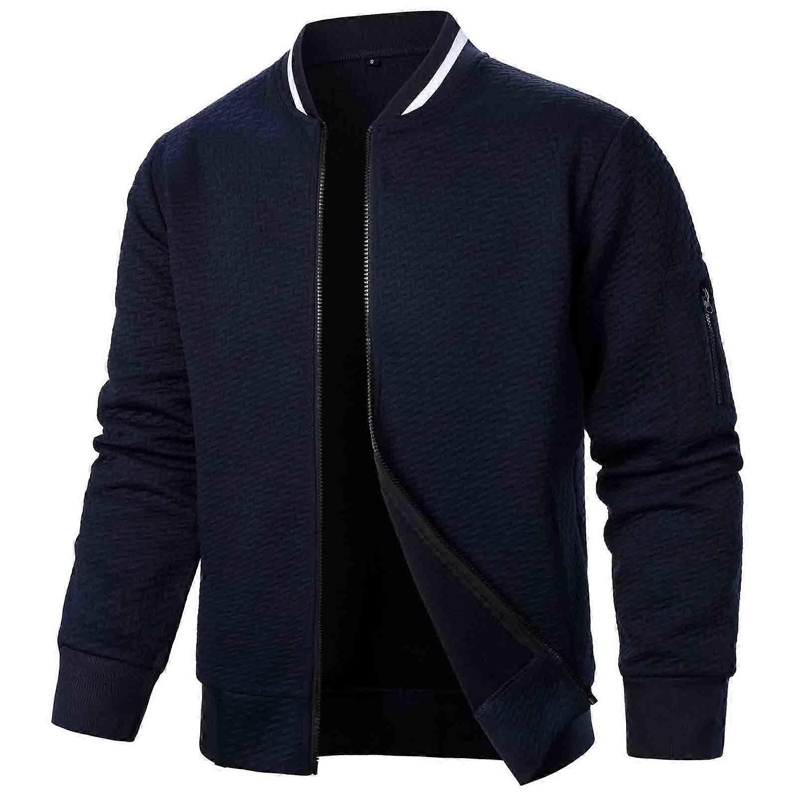 Men's Lightweight Bomber Jacket with Zipper Stand Collar