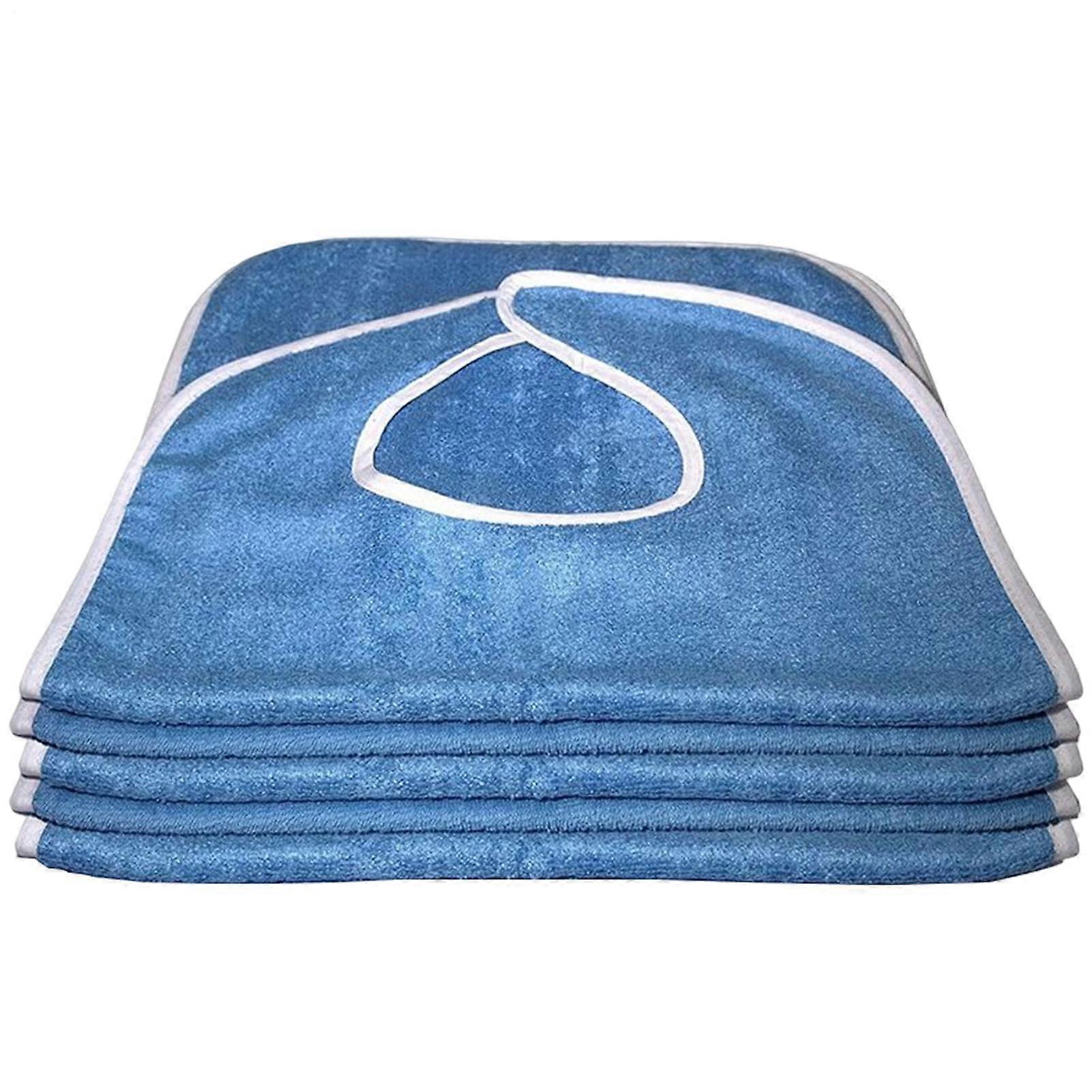 Meals for Adults 5-Pack Terry Fabric Bib Protectors for Seniors and Older Men Soft Reusable Machine Washable Blue