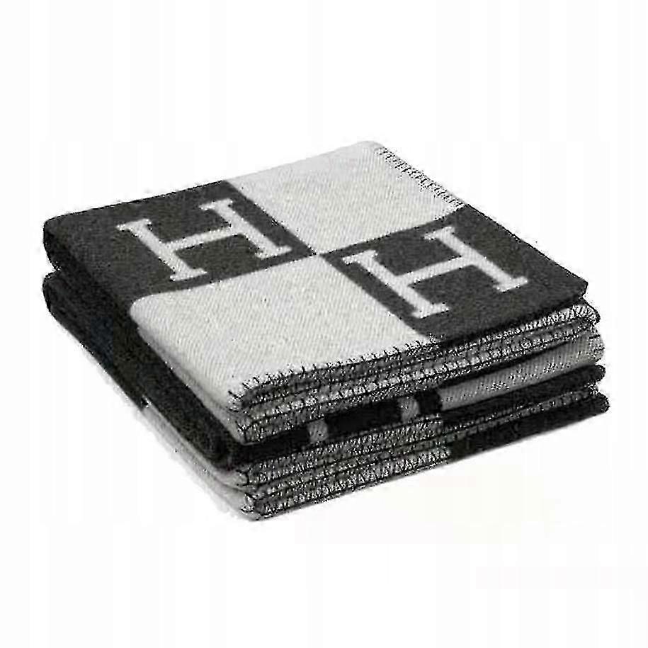 Cashmere Checked Blanket For Sofa, Shawl, Black, 130x160cm