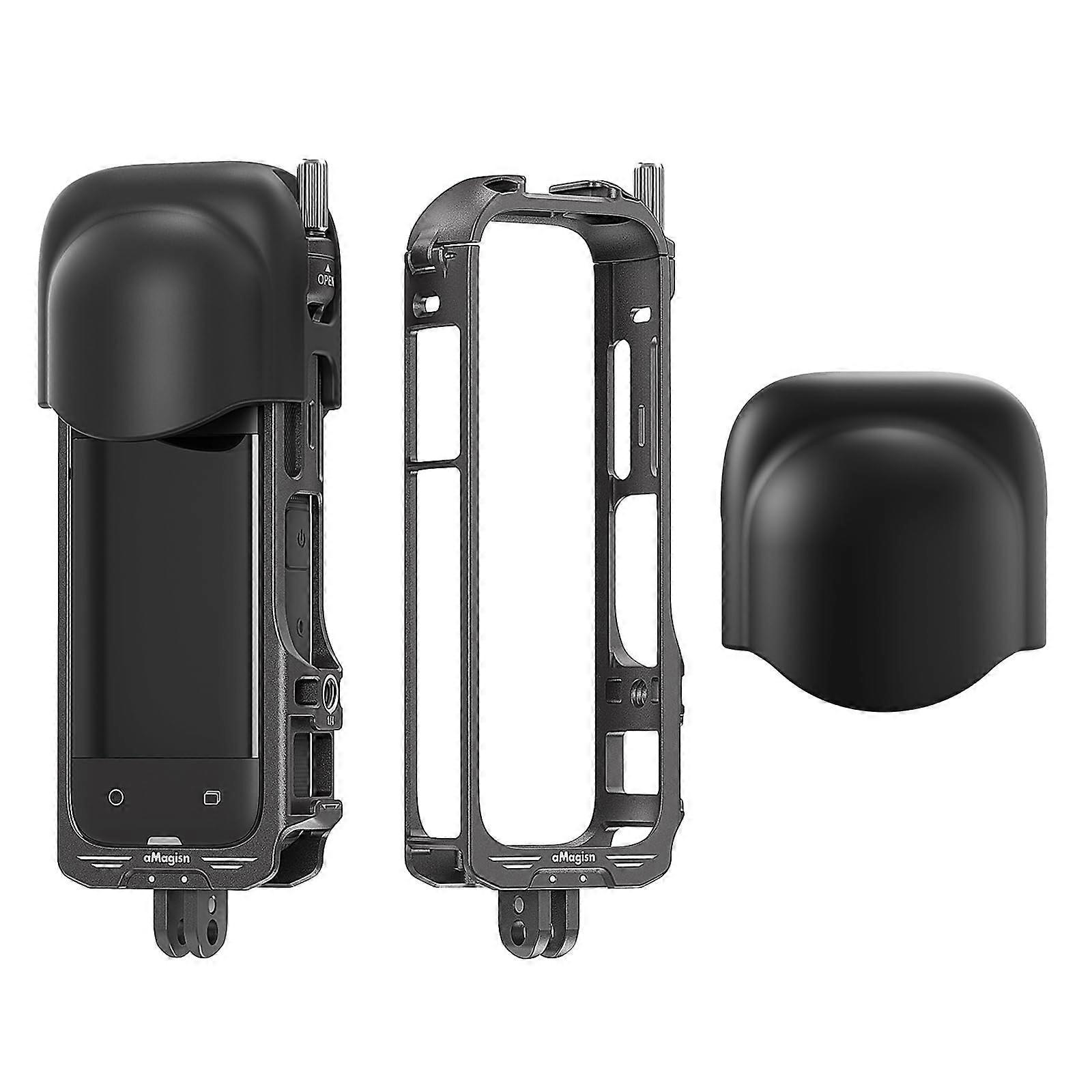 Camera Utility Frame with Silicone Lens Cap for Insta360 X4 Aluminum Cage