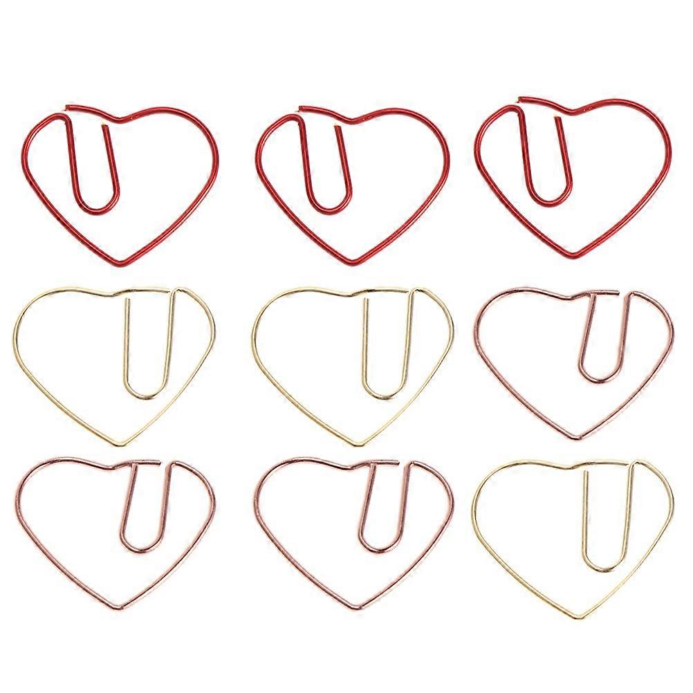 Assorted Color Heart Shape Paper Clips for Office Use 50pcs PET and Iron Clips