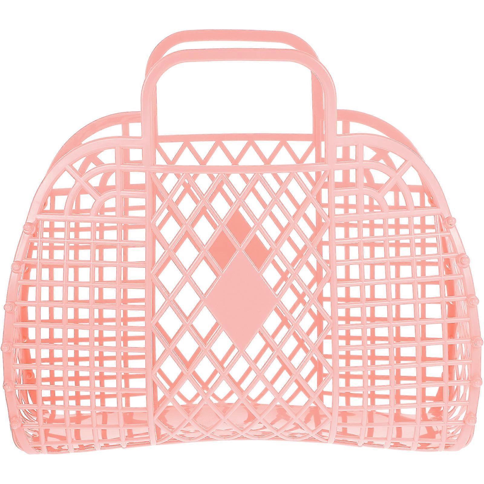 Multi-purpose Hollow-out Plastic Storage Basket 35X30.5cm For Birthday Party And Celebrations Pink 1Set