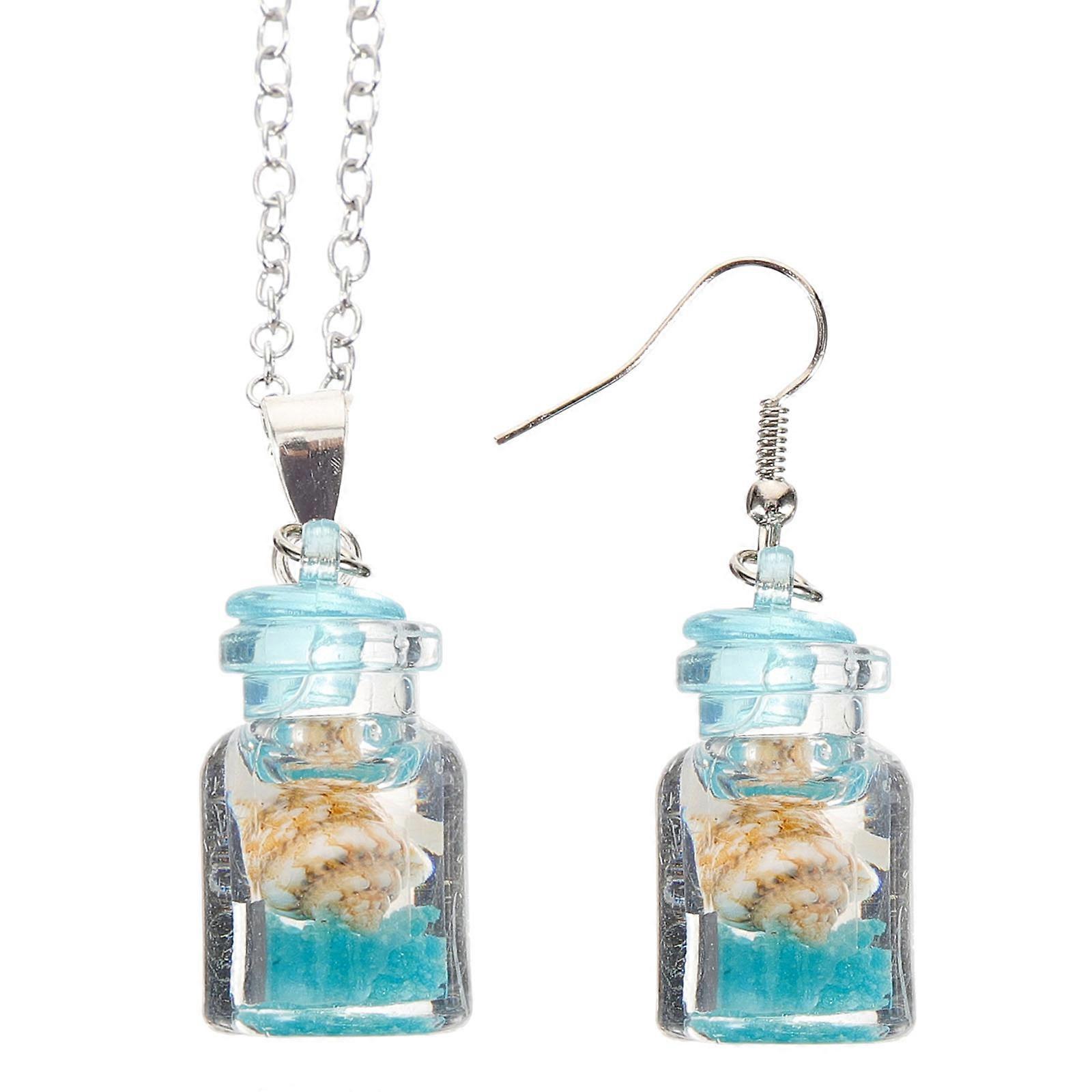 Ocean Themed DIY Glow in Dark Wish Jar Necklace & Drifting Bottle Earrings for Women – Lightweight Durable Beach Jewelry Accessory