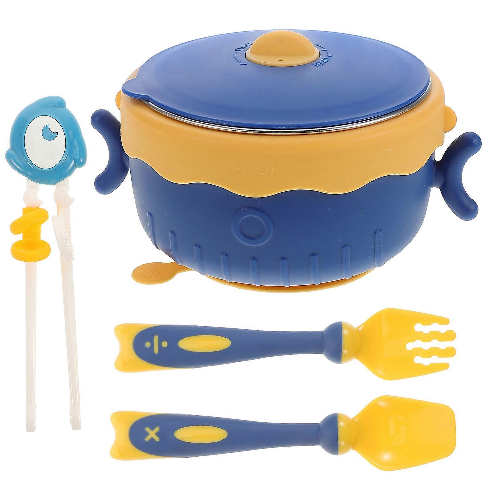 Baby Bowl Set with Suction Base and Insulated Design for Warm Meals Includes Spoon Fork Chopsticks in Skyblue 4pcs