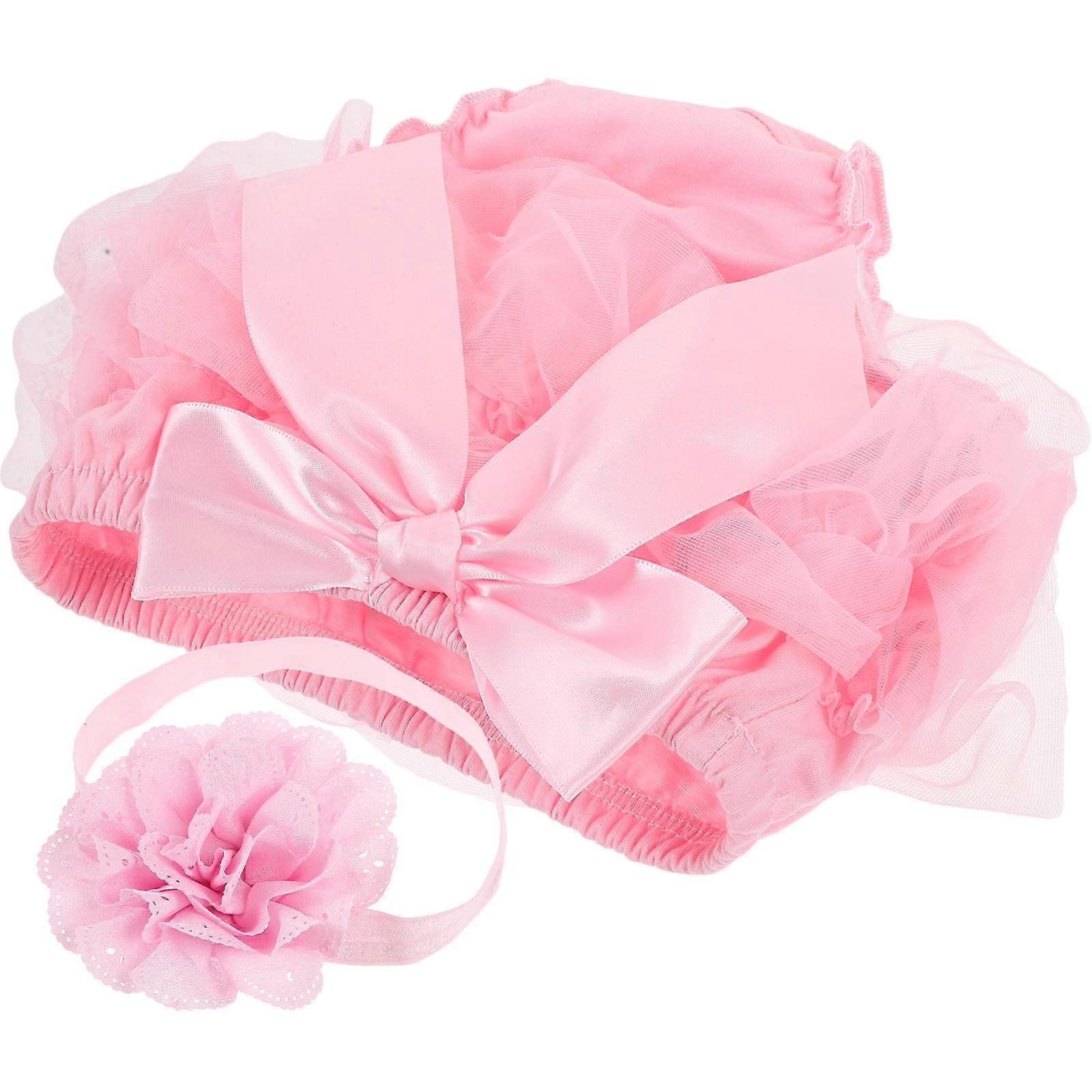 Cute Baby Costume with Flower Hair Bands and Pants Made of Soft Cotton for Photography Props Pink 1 Set