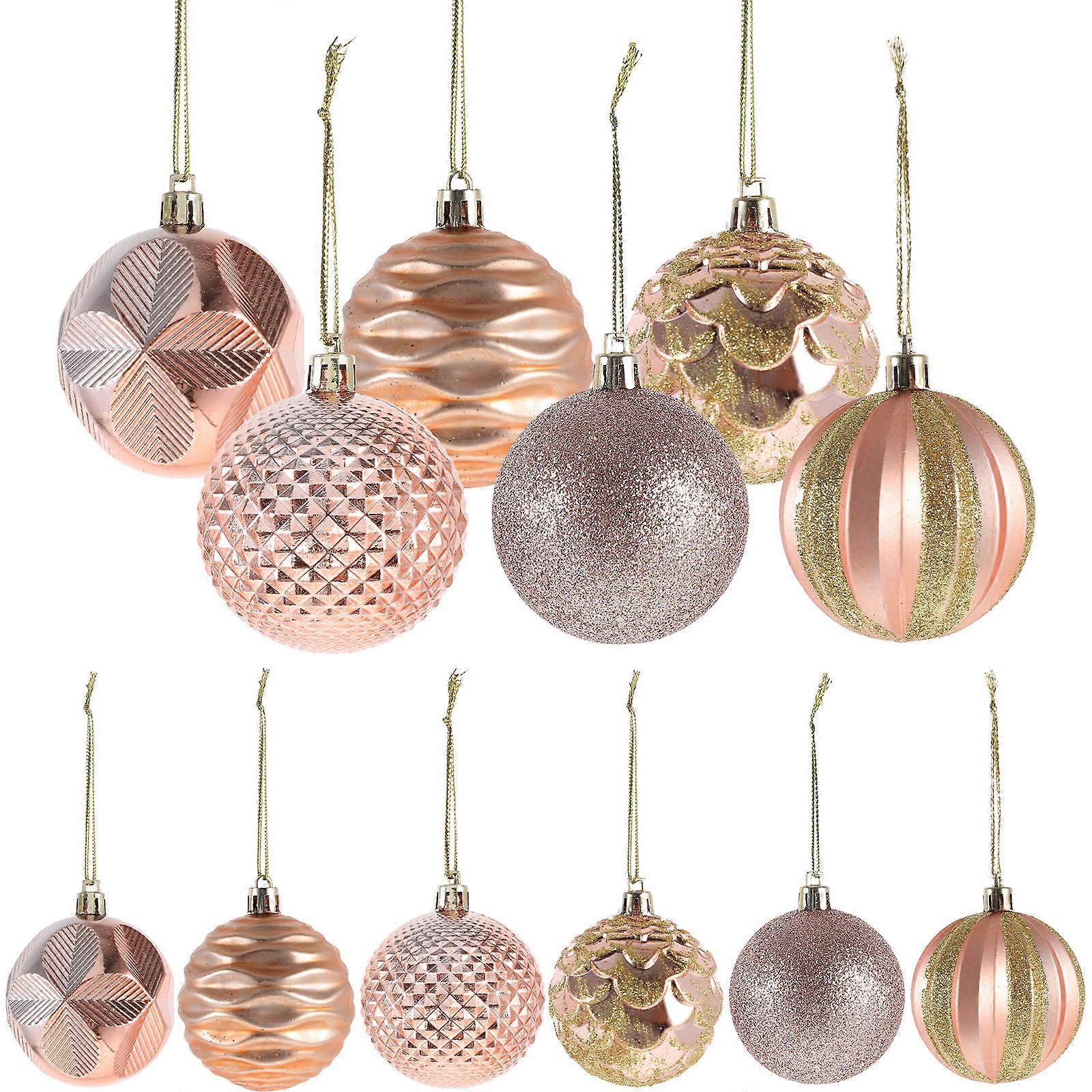 Xmas Tree Shatterproof Baubles 12Pcs Round Rose Gold Festive Decoration For Holiday Celebration