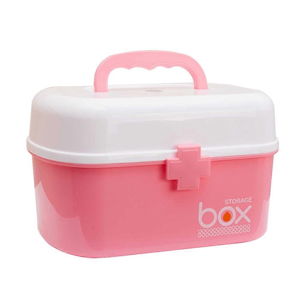 Pink Medicine Storage Organizer with Removable Tray and Handle for Easy Carrying and Large Capacity Double Layers in PP Material