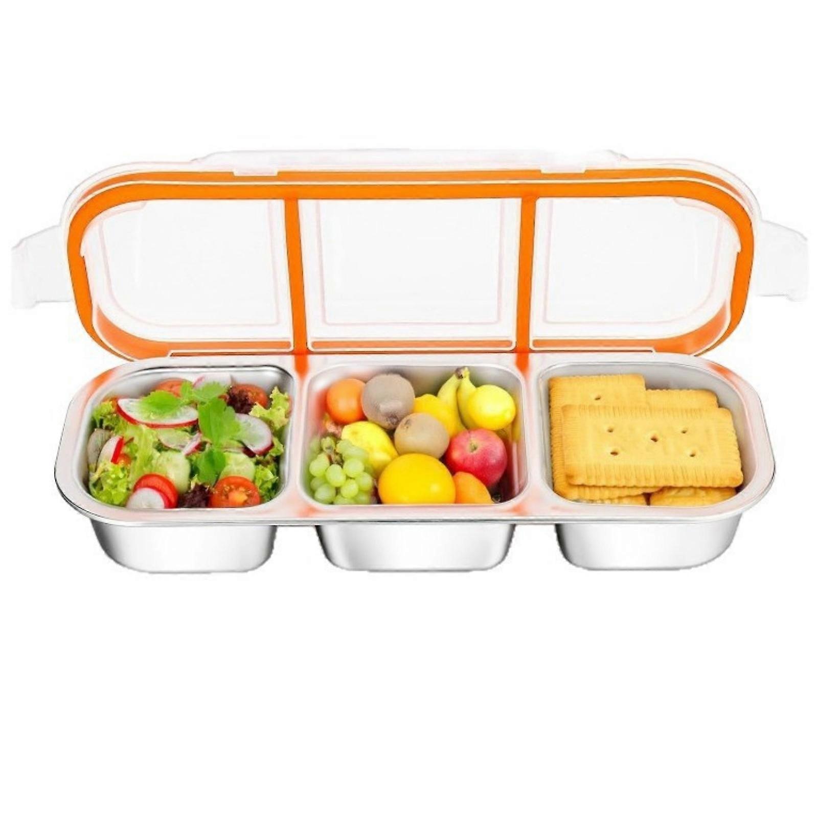 Stainless Steel Meal Preparation Container 3 Compartments 600ml Leak Proof Lid Bentos Box For School Office Multicolor