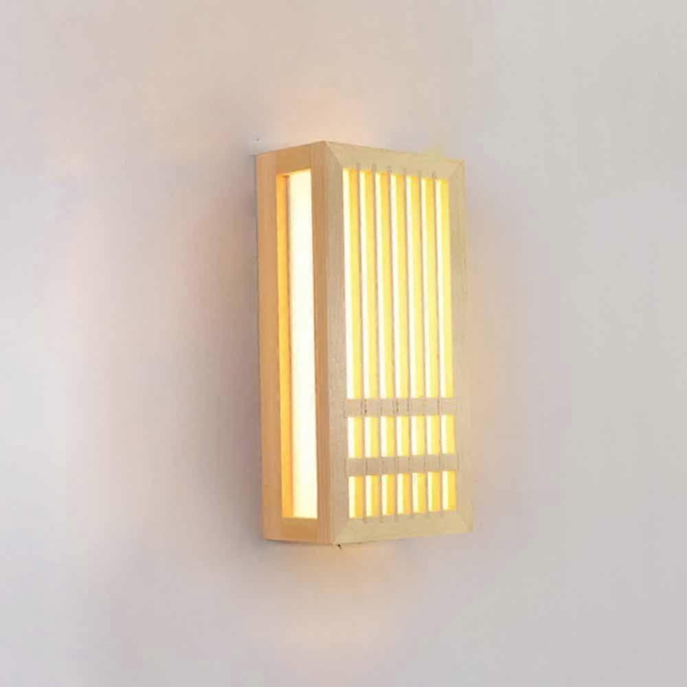 Japanese Style Wooden Wall Light with Acrylic Lampshade, Rectangular Log Wall Lights, 8W Modern LED Wall Lamp, Tri-Color Light