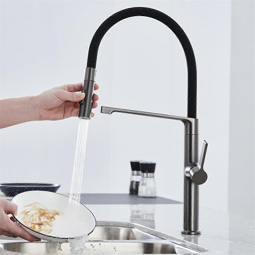 Extendable Magnetic Kitchen Faucet, SingleHole Hot and Cold Water Sink Telescopic Mixer Tap for RV Laundry Utility Bar Sink Gray Grey