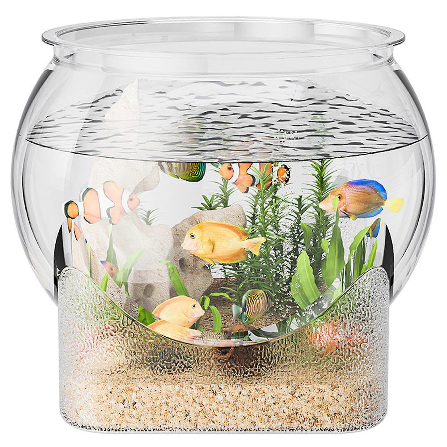 Round Crystal Clear Plastic Fish Bowl Unbreakable Small Desktop Aquarium Stable Base Low Maintenance Betta Turtle Bowl