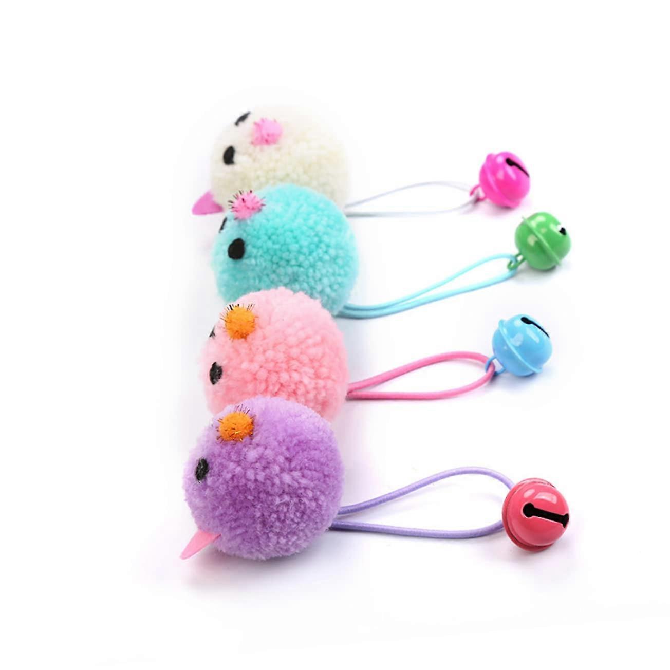 Plush Cat Chew Set - 5Pcs Bell Sound Mouse Head Teaser Toy For Interactive Play Assorted Colors