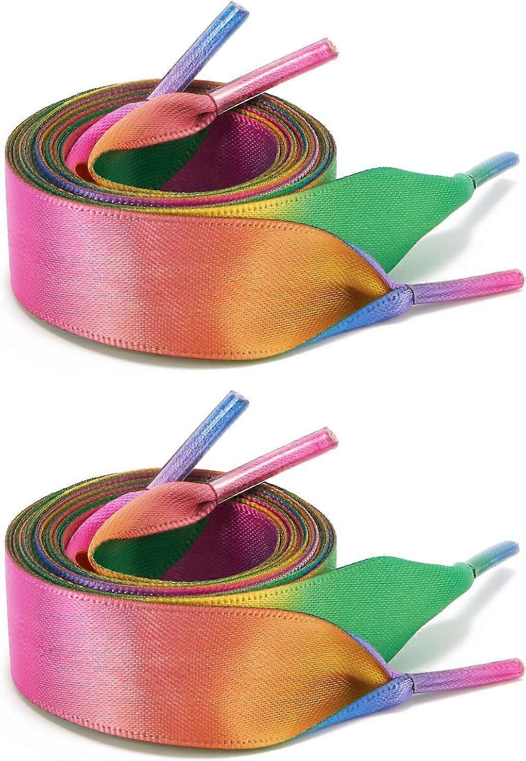 2 Pairs 47.24" Satin Ribbon Shoelaces 0.78" Wide Colourful Flat Silk Shoe Laces