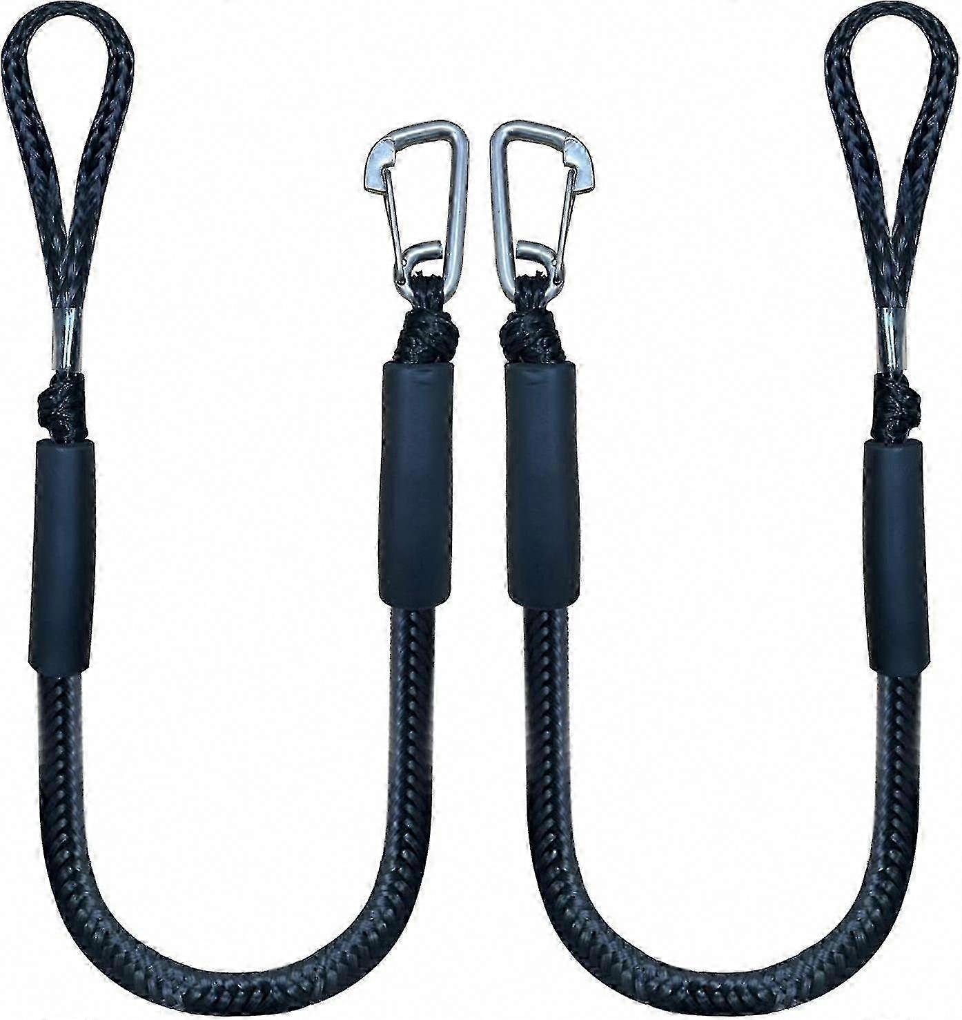 Bungee Dock Line with Hook - 4ft Black Mooring Rope for Boat (2 Pack)