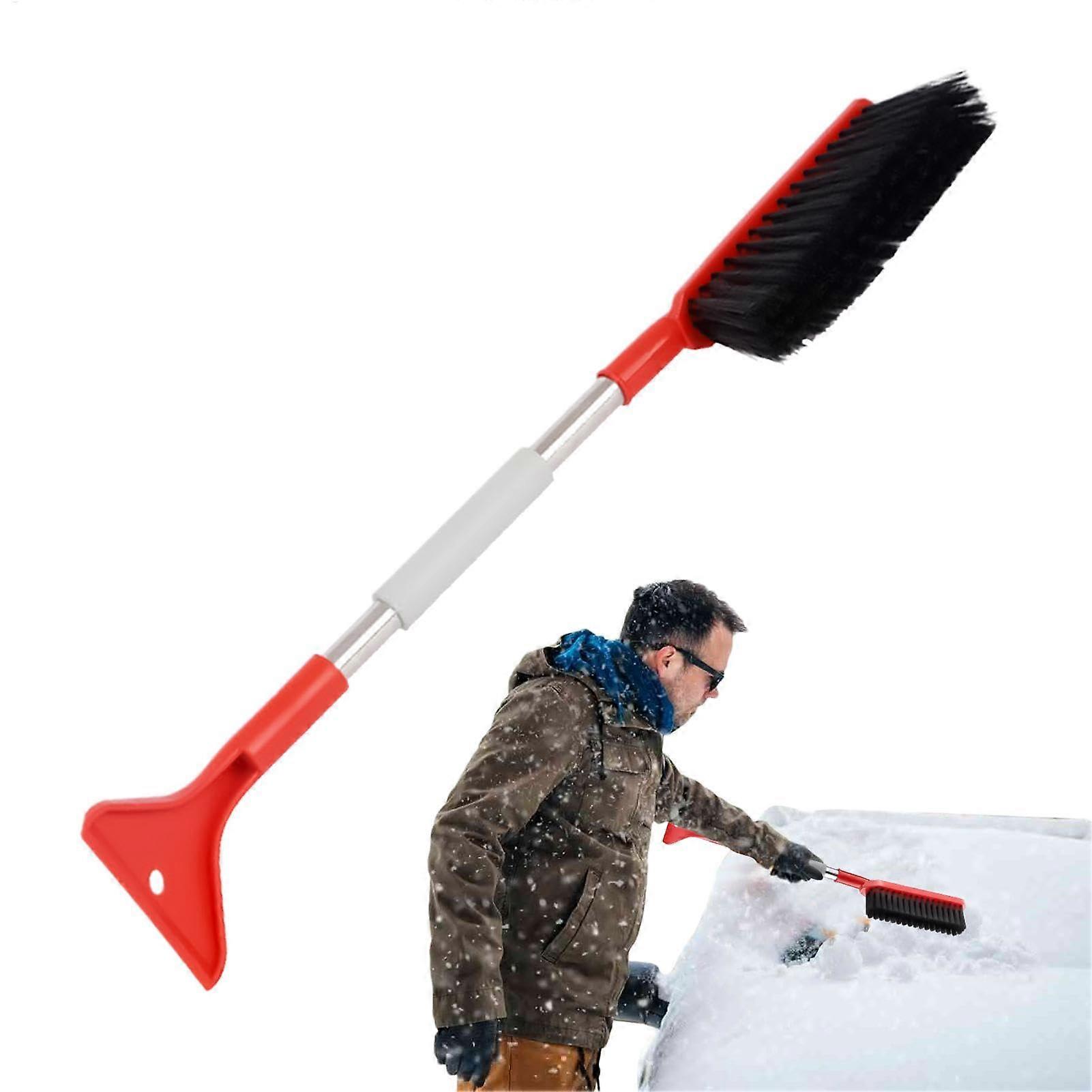 Car Snow Brush with Ice Scraper Sturdy NonScratch Tool LongHandle Winter Brush for Windshield, Roof Side, Red