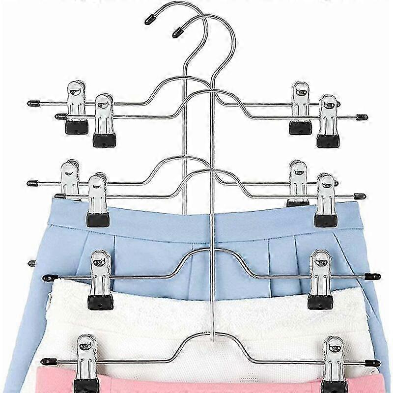 Adjustable Space-Saving Clip, Multi-Layer Non-Slip Hanger, 2 Non-Slip Hangers for Skirts, Jeans, Towels, Shorts, 2Pcs (Black, 31x38cm)