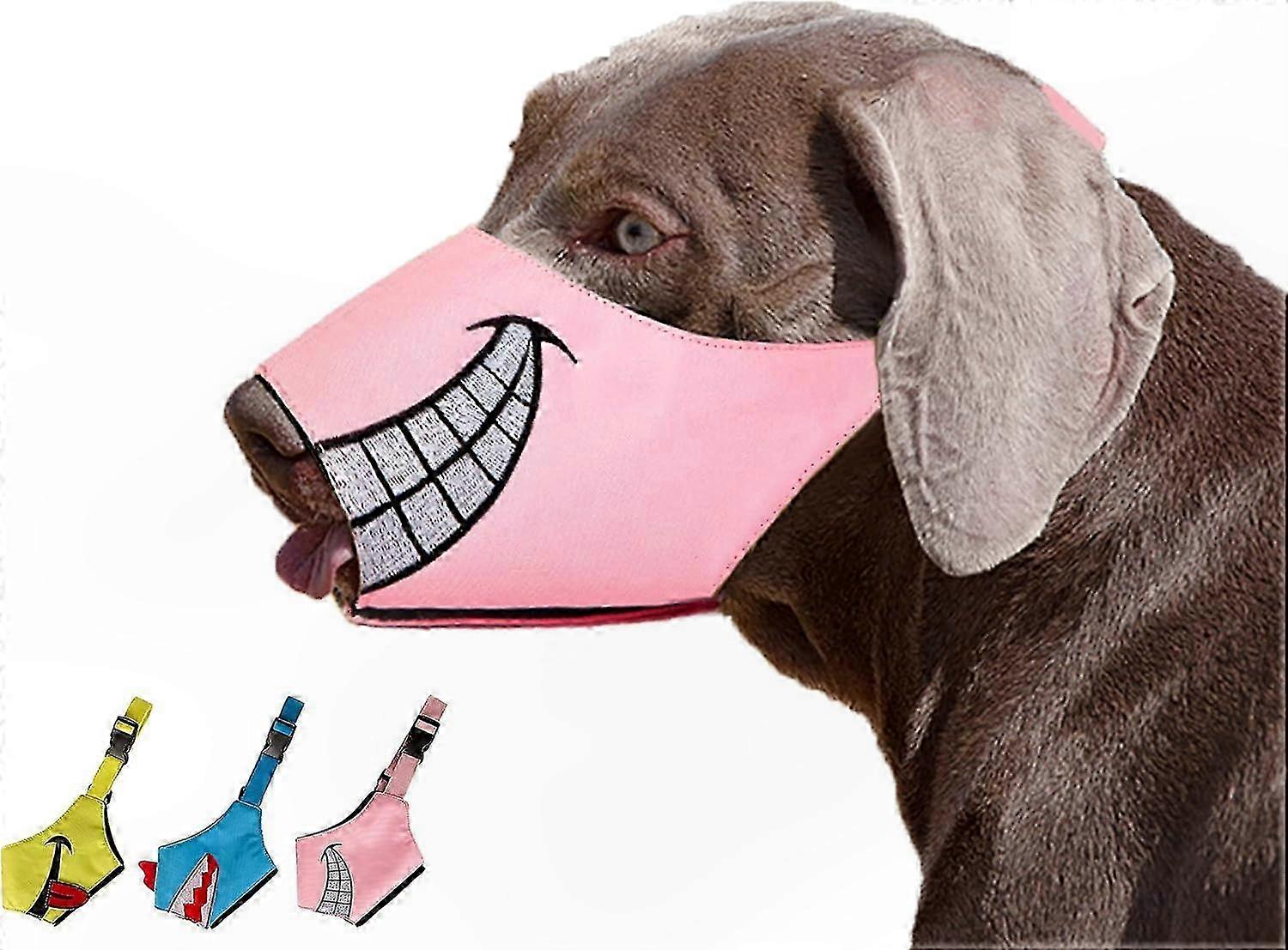Soft Mesh Dog Muzzle with Smile Design - Anti-Bite Adjustable Mouth Cover for Large Dogs (Pink)
