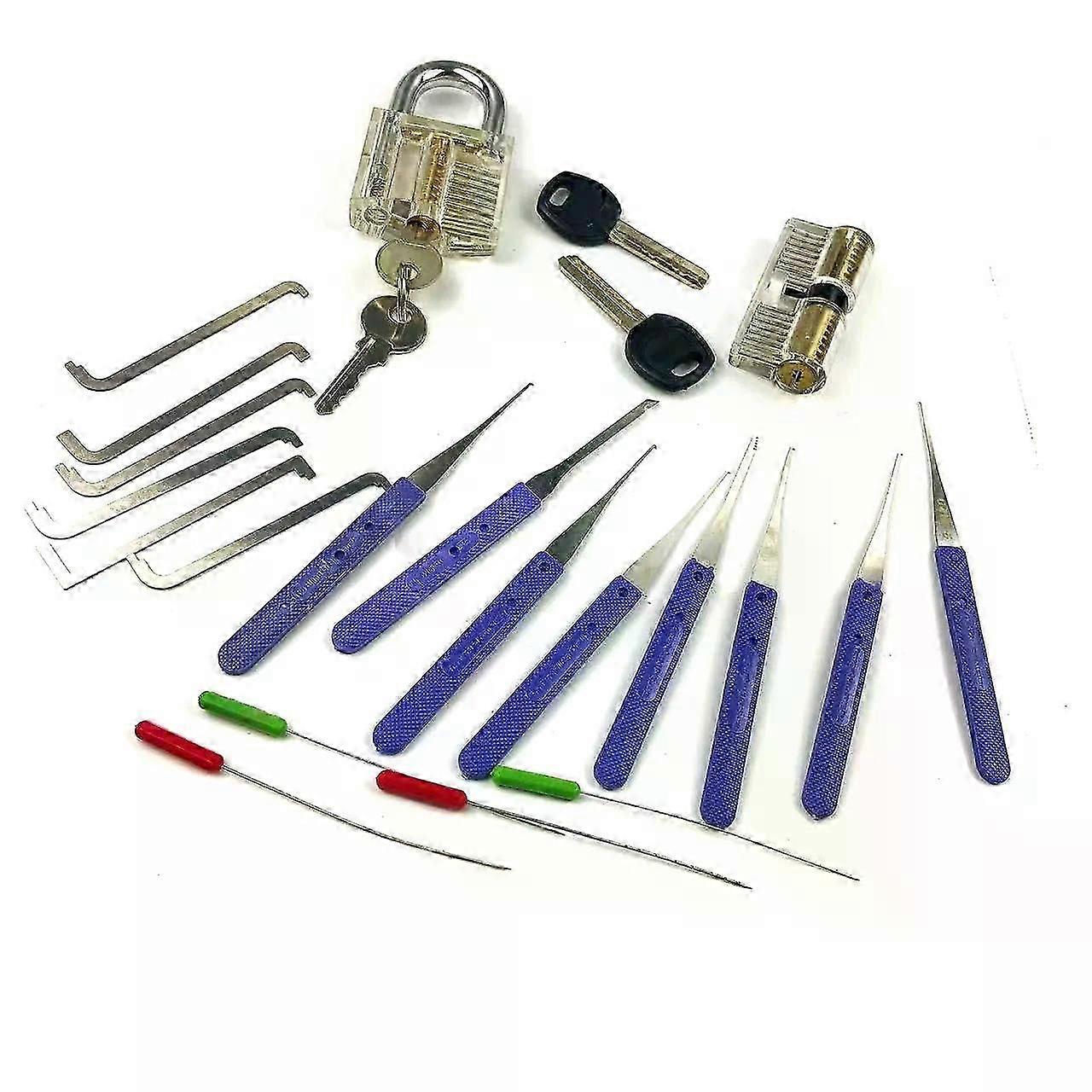 4 in 1 Lockpick Practice Set for Beginner Locksmith Training Kit with Transparent Lock Tension Push Rod Extractor Tools