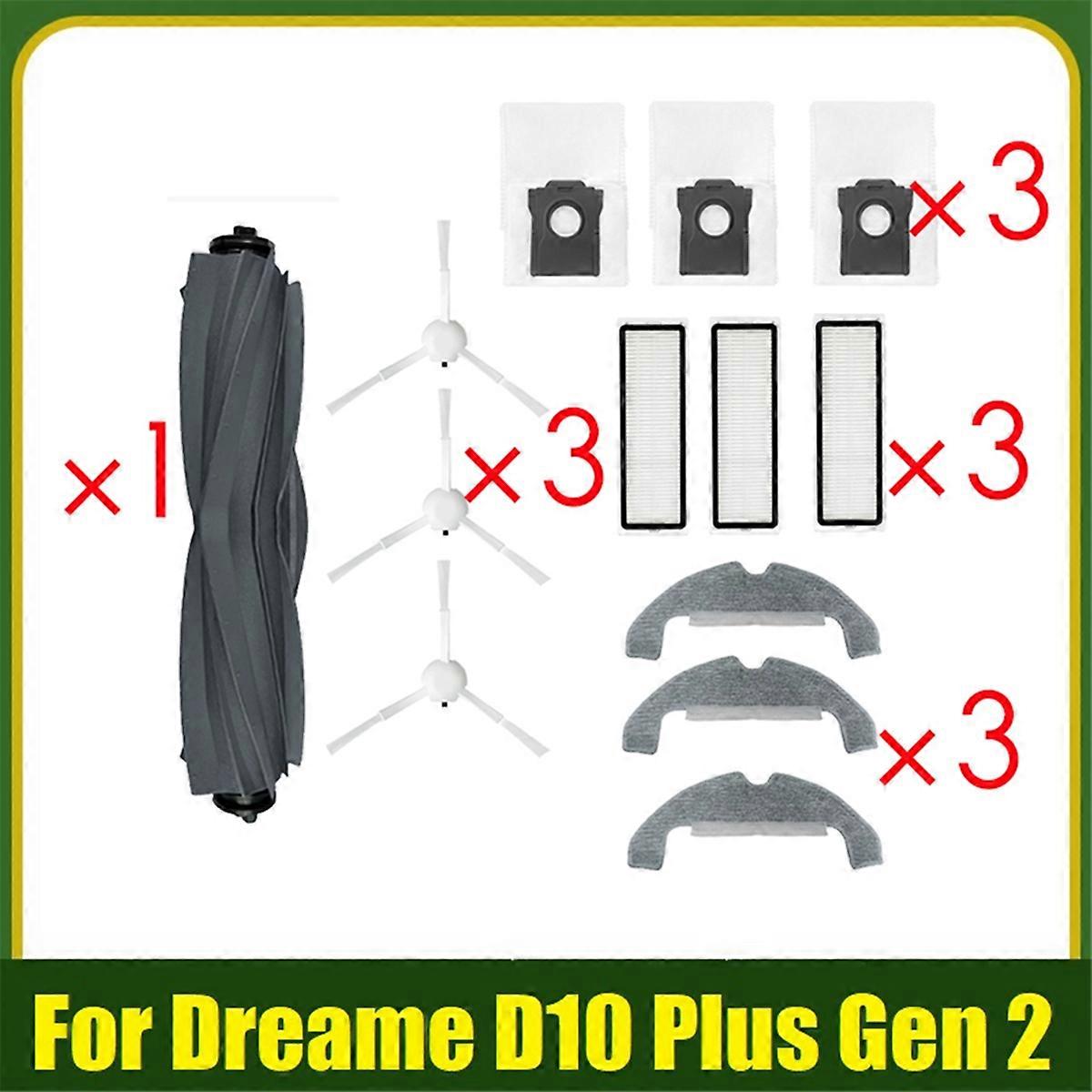 Rubber Brush for D10 Plus Gen 2 RLD32GD Replace Parts Accessories 3X Side Brush Hepa Filter Mop Cloth Dust Bag