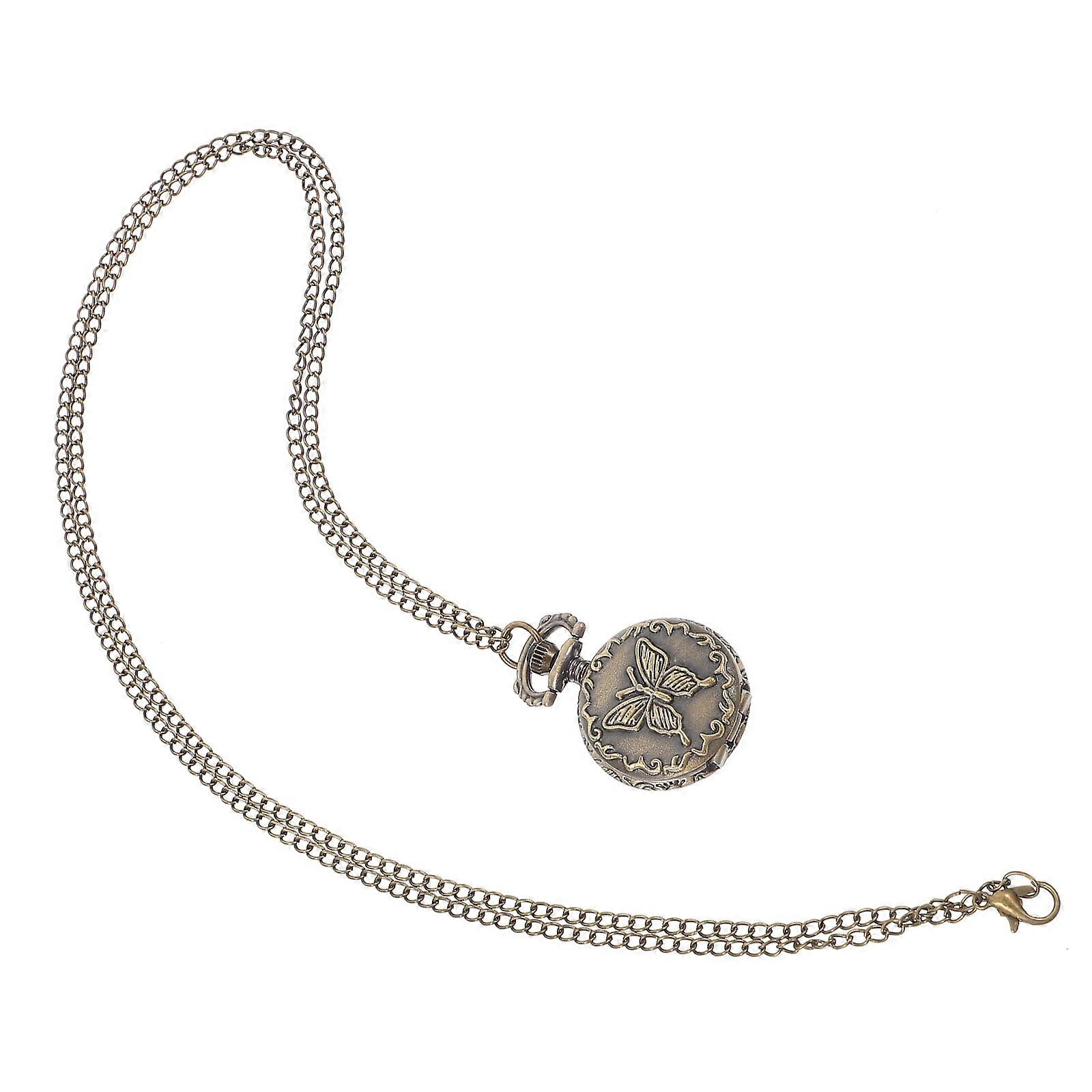 Vintage Pocket Watch Antique Butterflies Pattern Design Coffee Titanium Material for Daily Use 1Pc