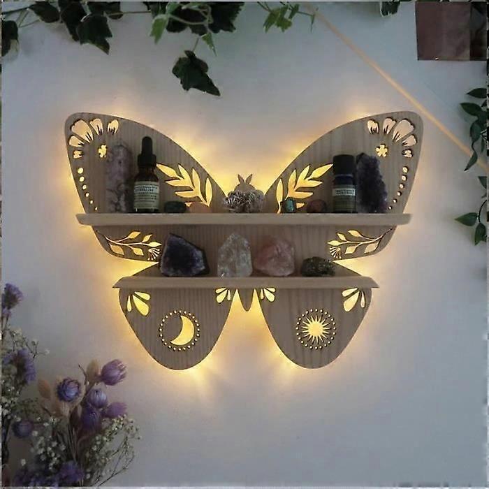 A - Butterfly Shaped Wooden Wall Shelf, Hollow Carving Floating Wall Shelf, Display Shelf for Home