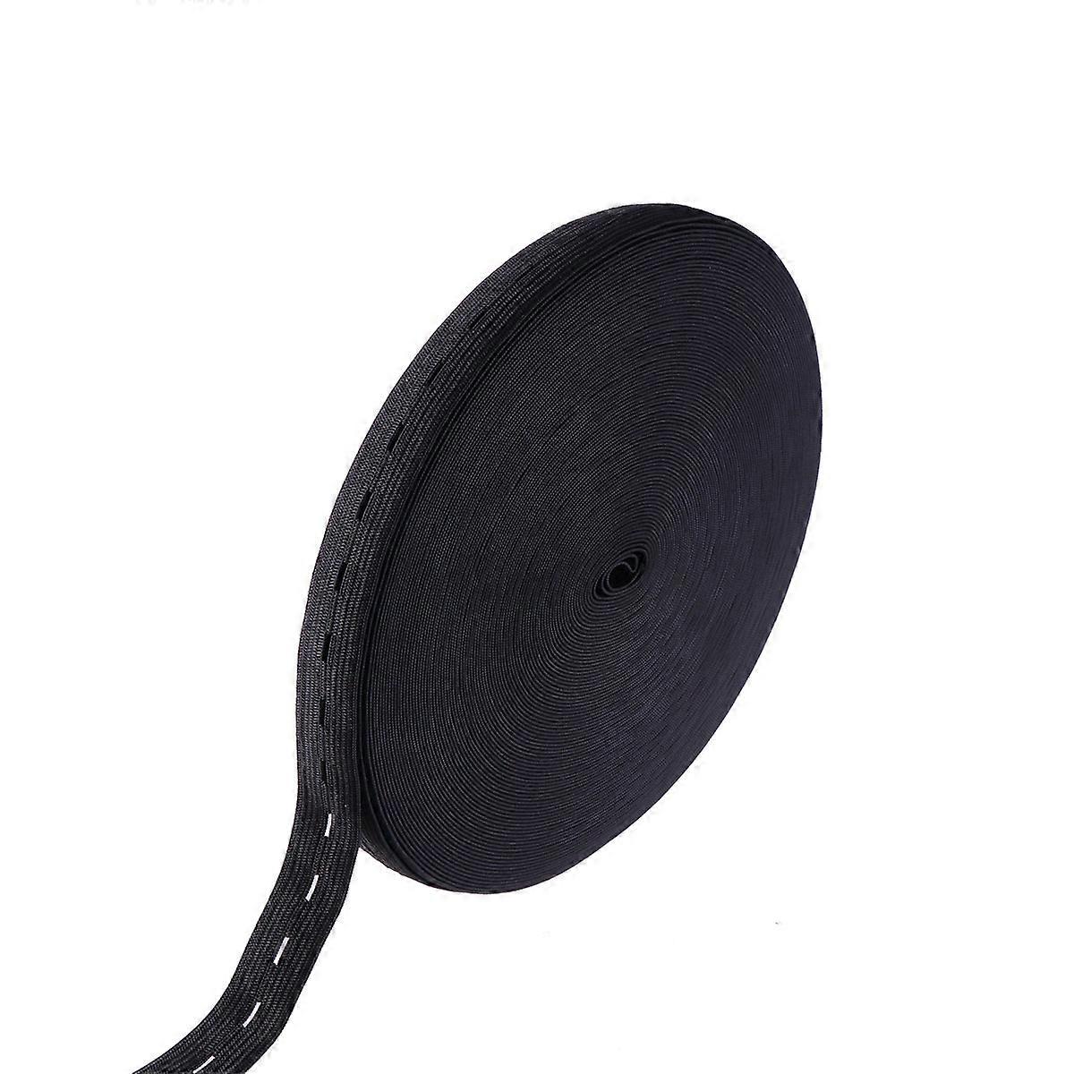 Black Polyester Elastic Bands for Clothing with Button Holes Perfect for Sewing Projects 30 Meter a Roll 2cm Width