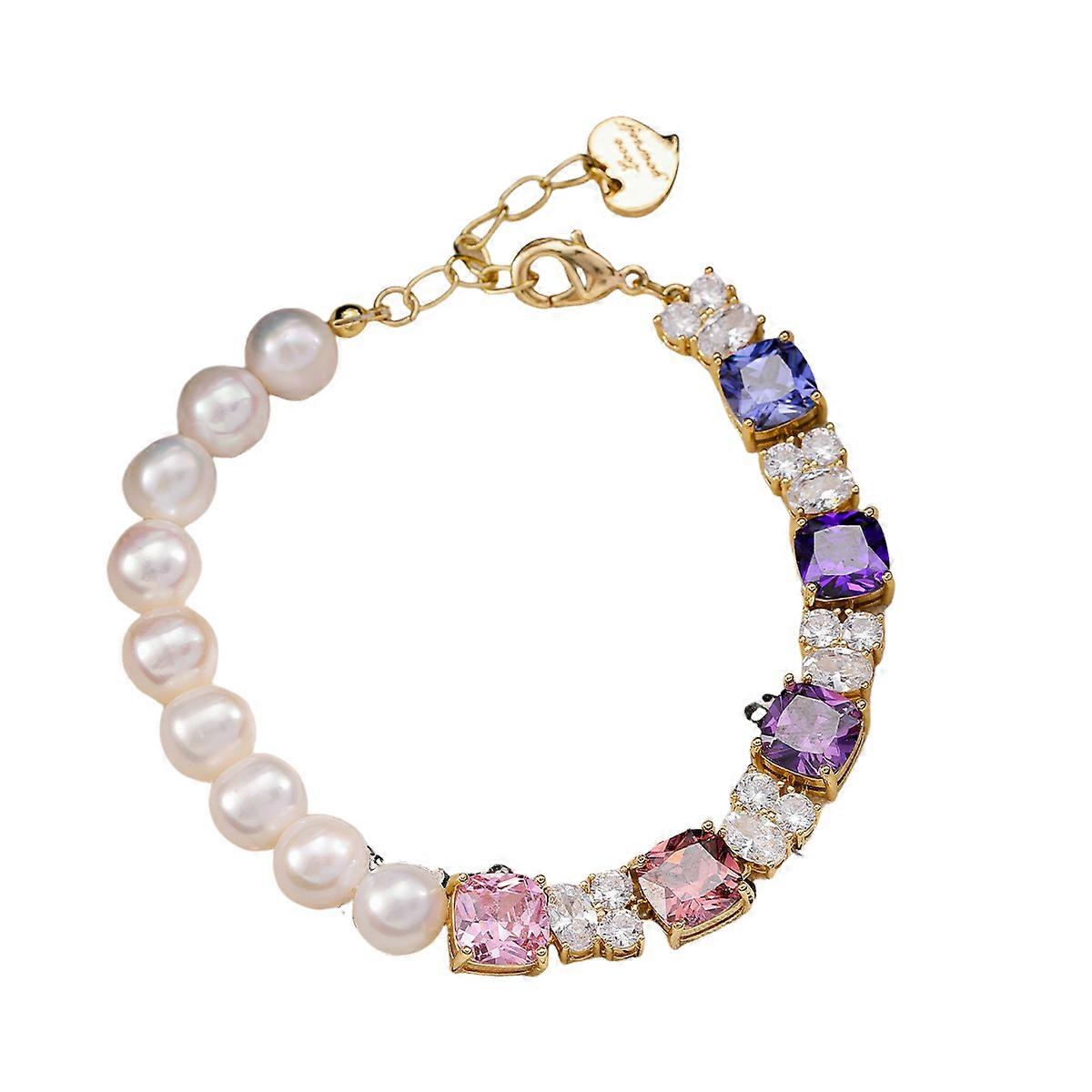 Freshwater Pearl Dopamine Color Zircon Bracelet Niche French Elegant Simple Bracelet-Purple
