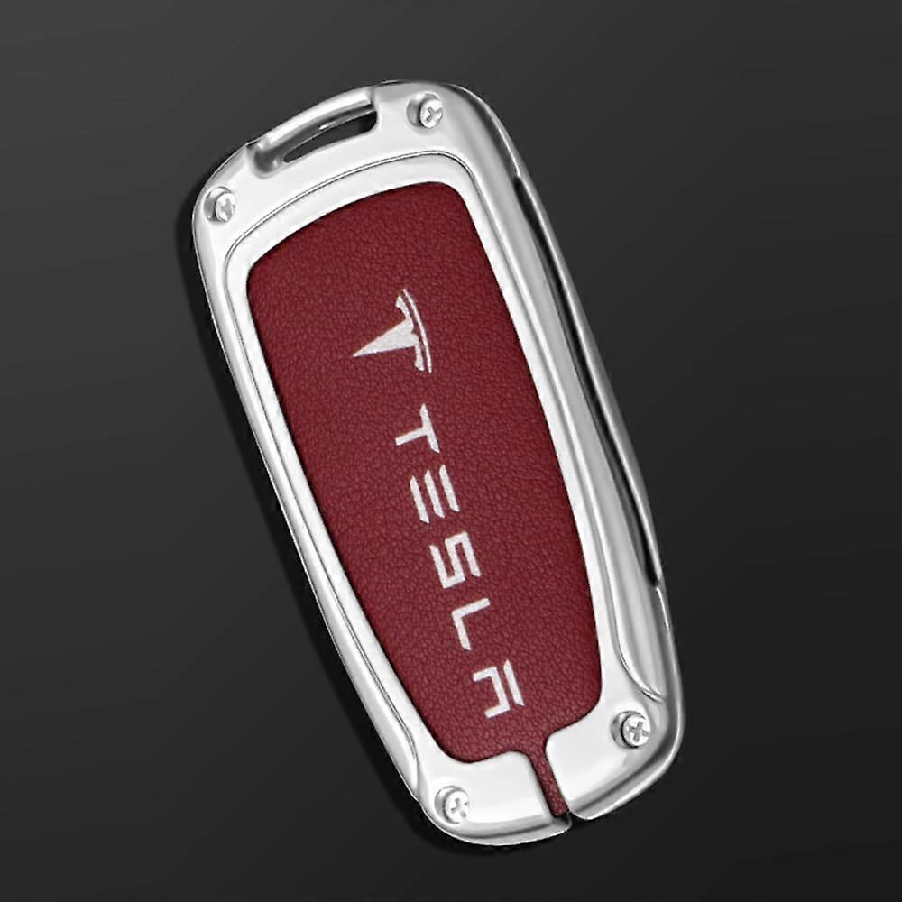 Car Key Shells Key Cover for Tesla Model X Remote Fob Case, Single Shell Silver Style Red, Durable Protection Accessories