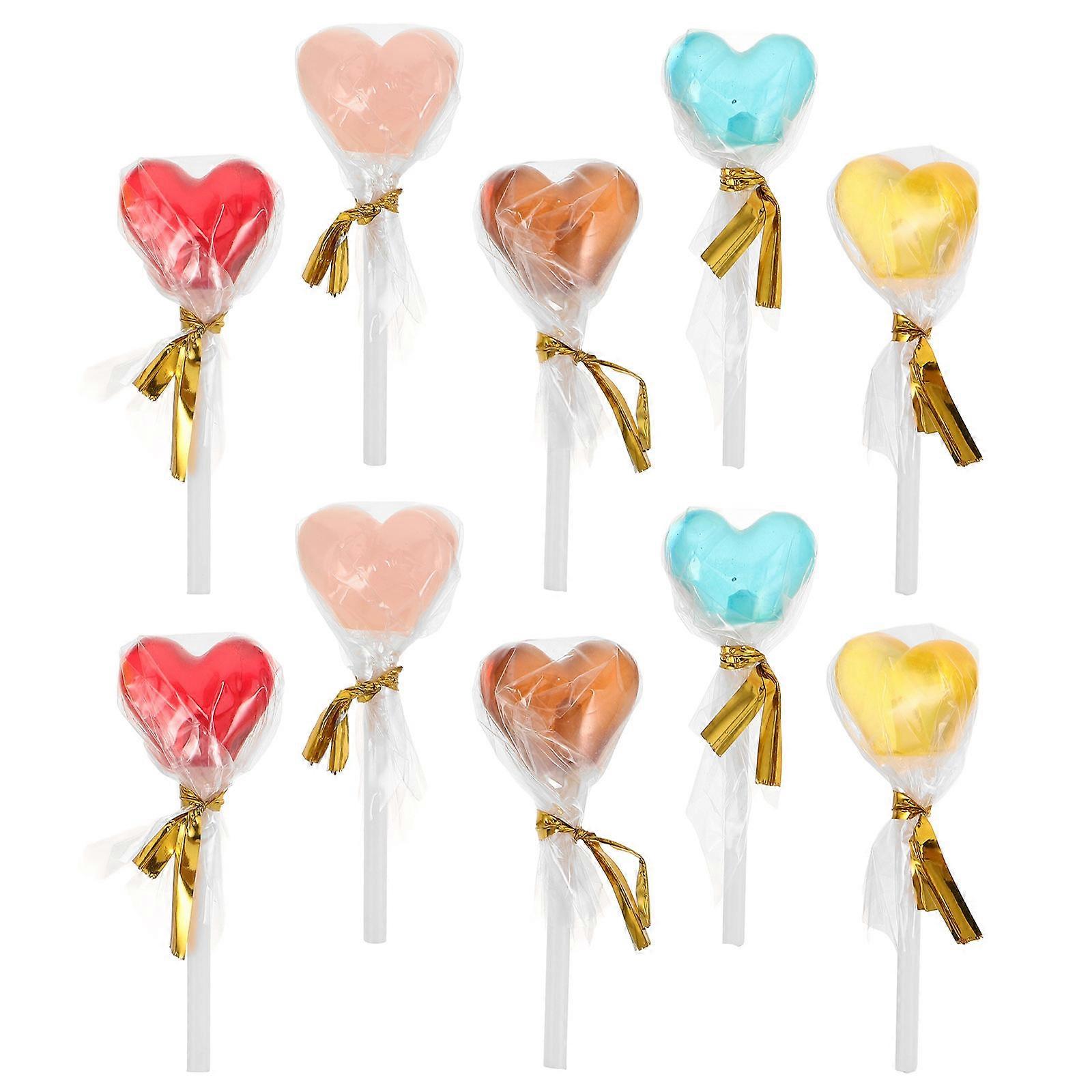 Dollhouse Decoration Resin Heart Shaped Lollipop Miniature Food 10Pcs