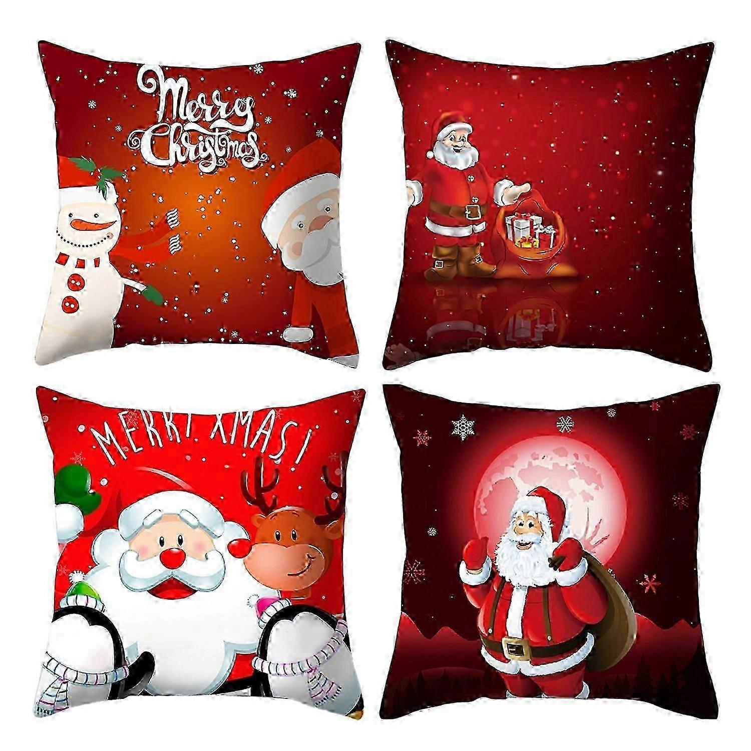 4pcs Christmas Pillow Covers Cushion Covers Decoration Holiday Decor Throw Pillow Case for Sofa Couc