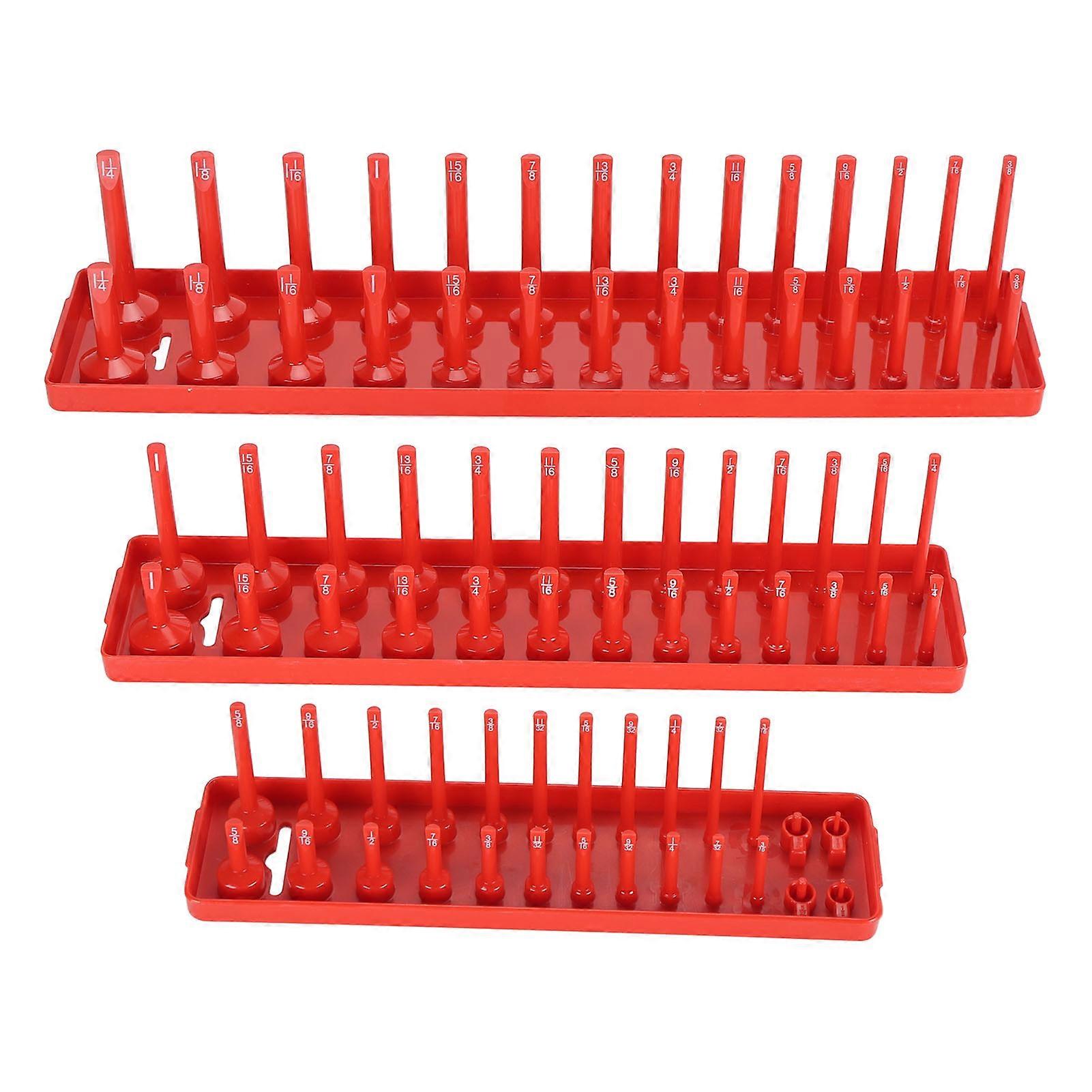 3 Pack Drive Socket Holders, Red Color, High Grip Multi-Functional Socket Organizer Tray