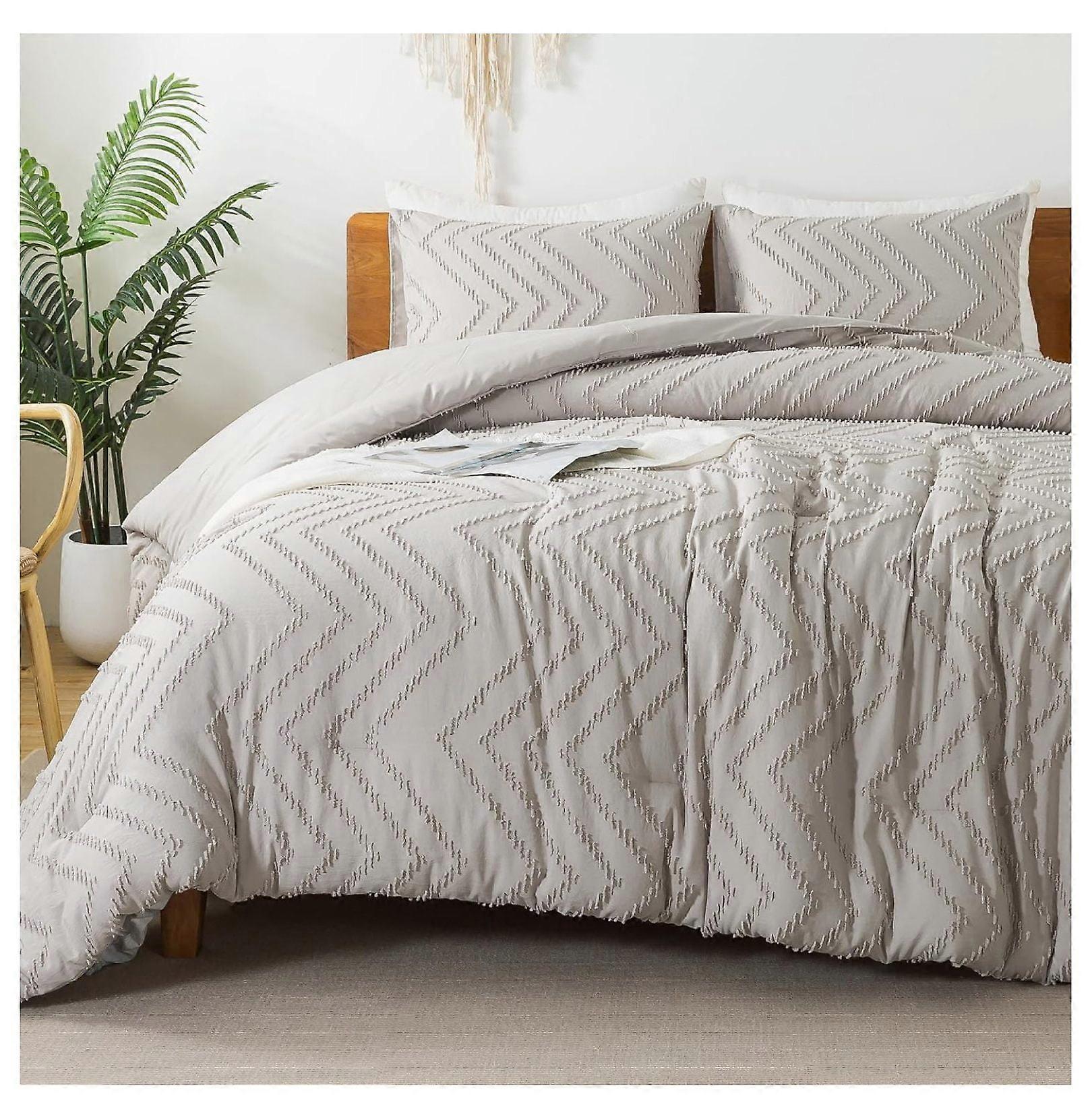 TiaGOC Linen Comforter Set Queen Size, 3 Pieces Boho Tufted Bedding Set & Collections, All Season Bed Set (90x90In Comforter and 2 Pillow Shams)