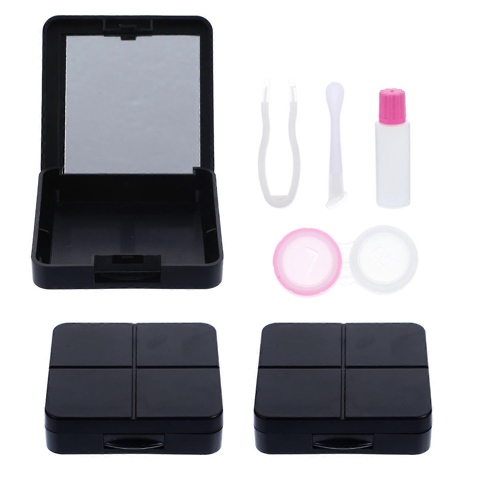 Travel Contacts Lens Box for 9Sets Portable Case with Mirror Black