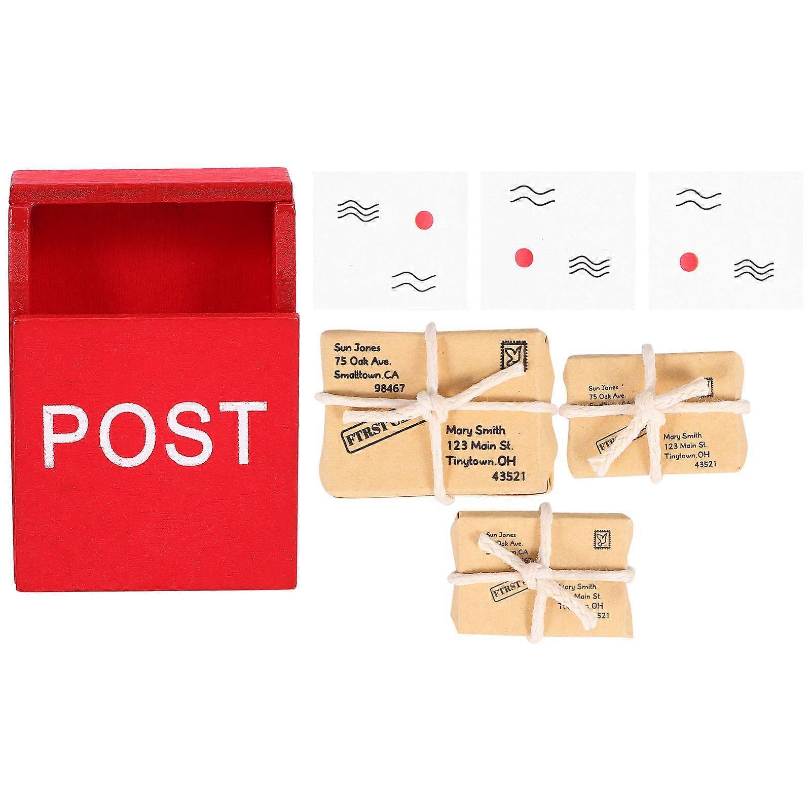 Wwawa House Wooden Mailbox for Decoration 1Set with Miniature Mail Sack